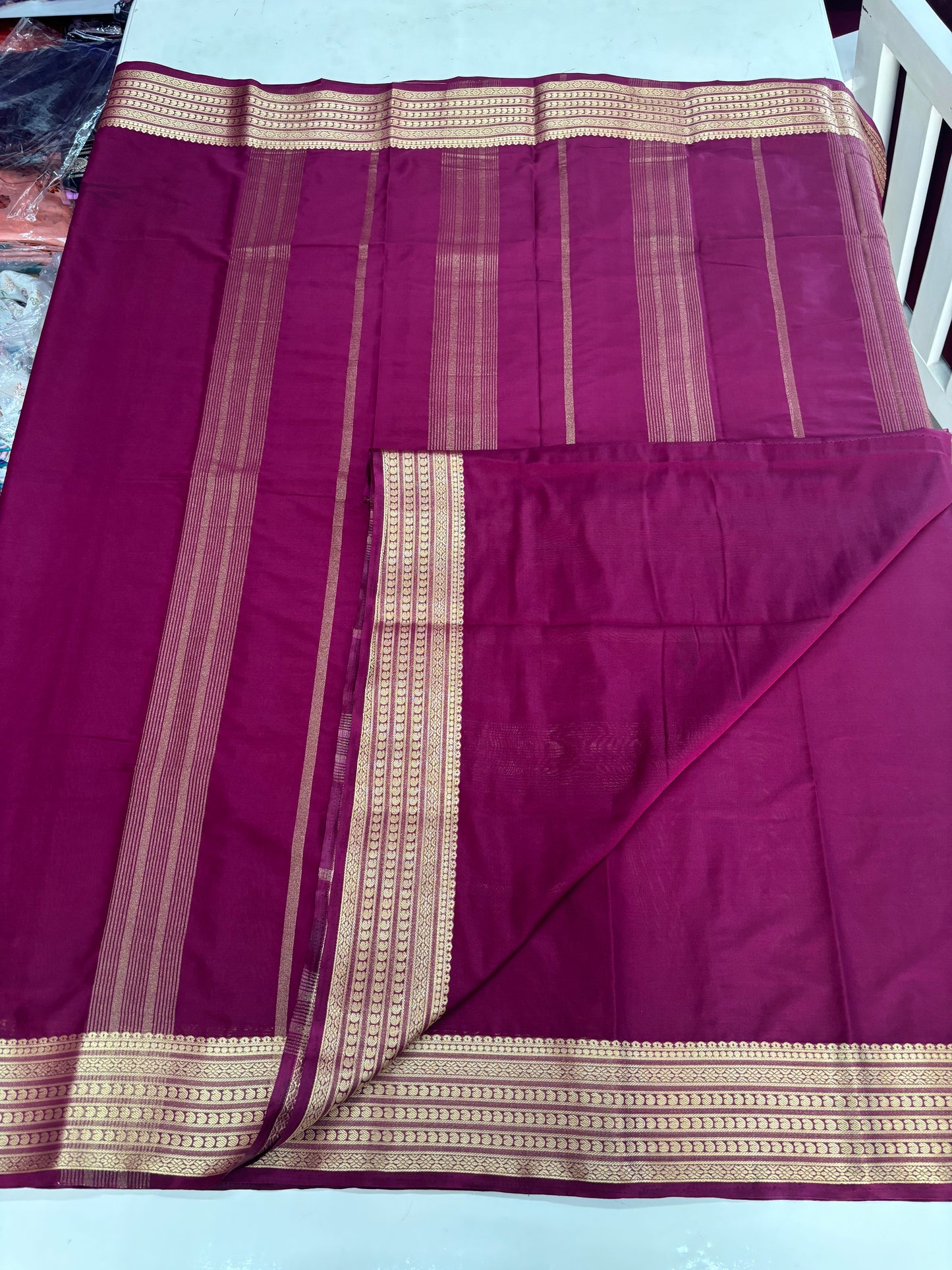 Semi Mysore Crepe (Self Sequence Mango Border)