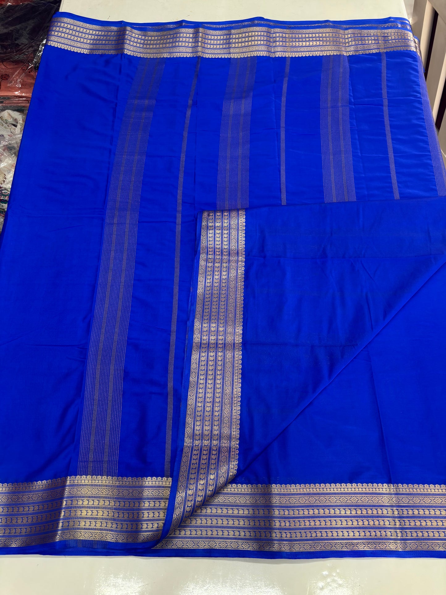 Semi Mysore Crepe (Self Sequence Mango Border)