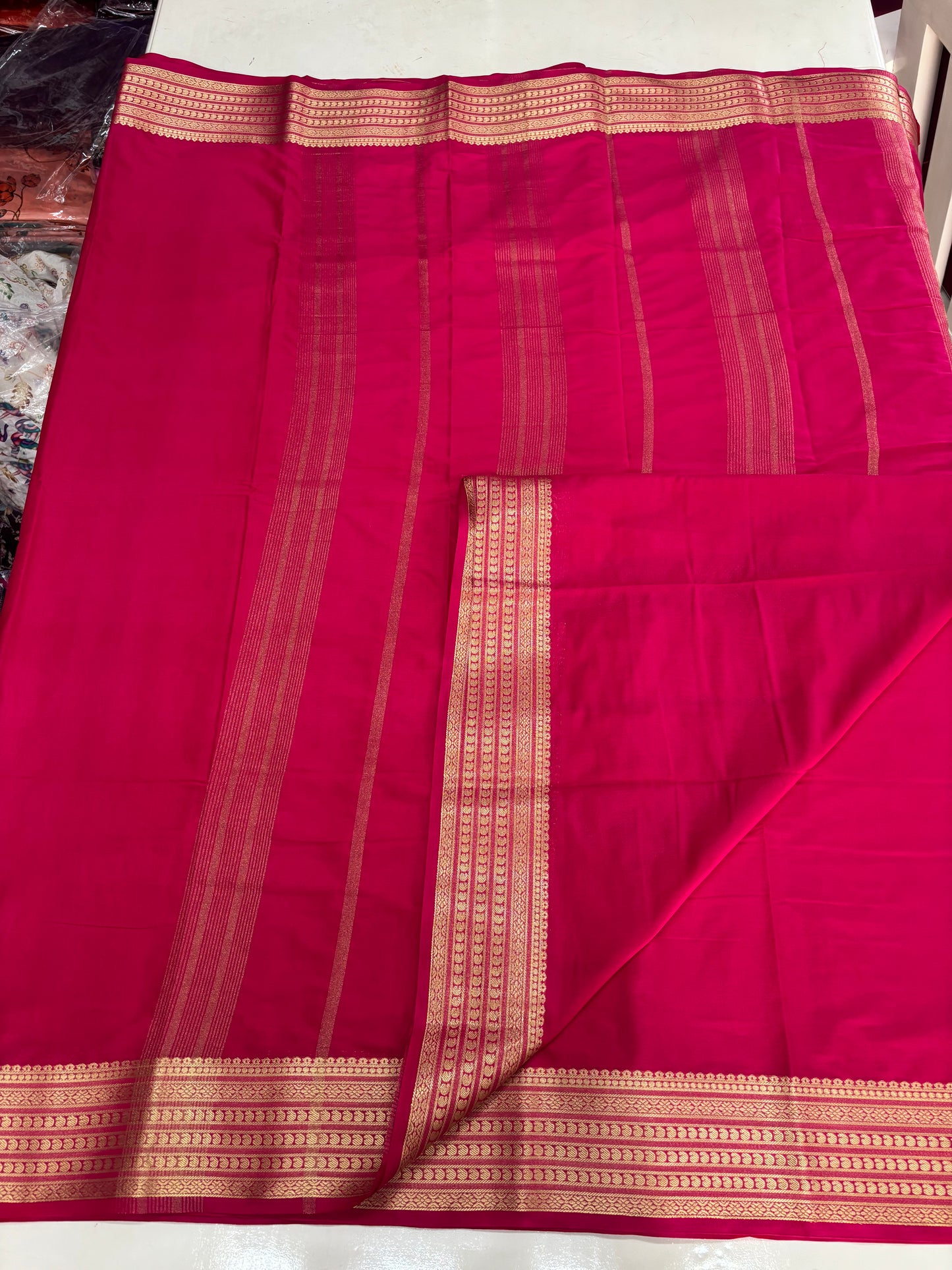 Semi Mysore Crepe (Self Sequence Mango Border)