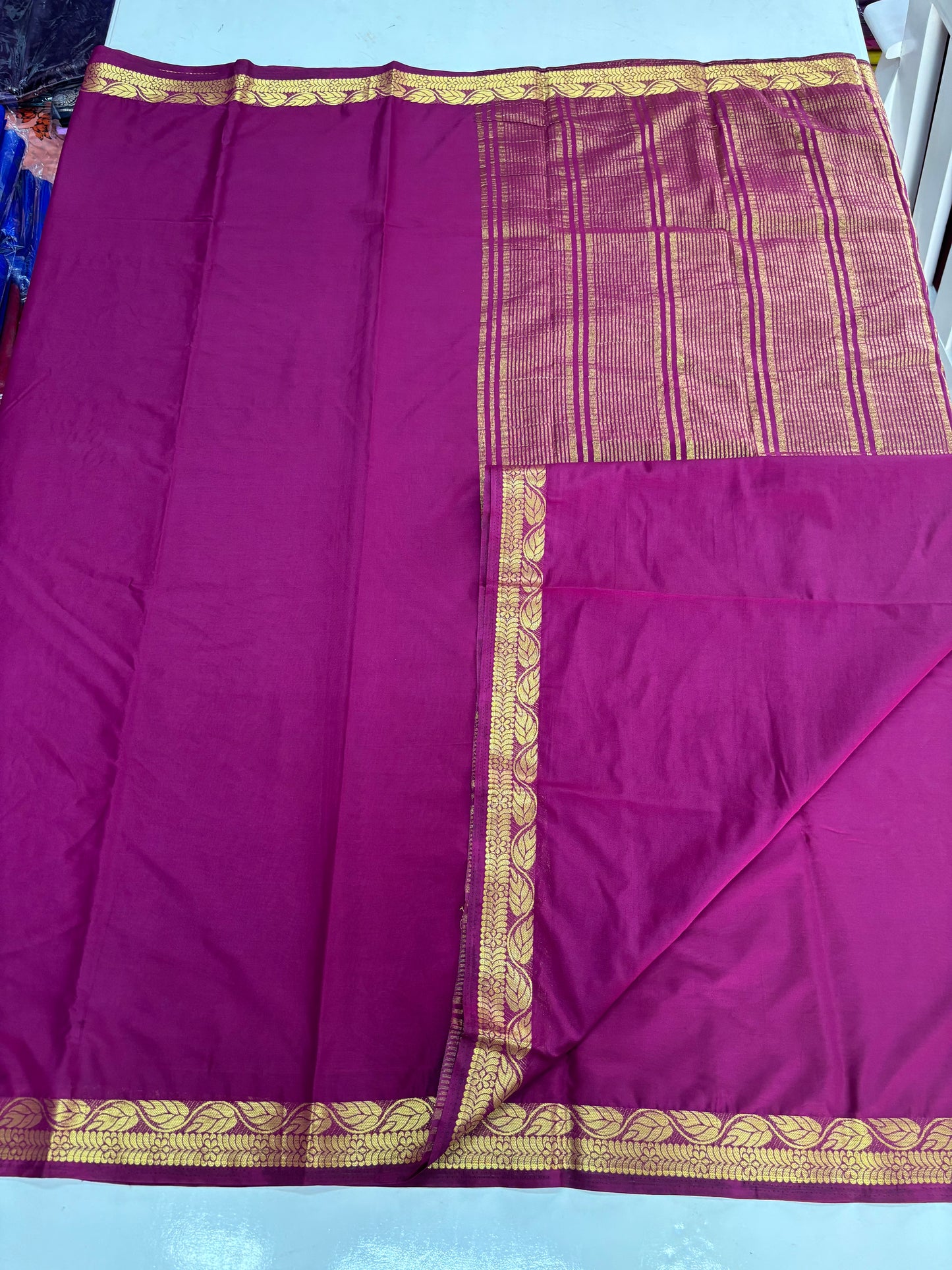 Semi Mysore Crepe (Self, Traditional Leaf and Floral Border)