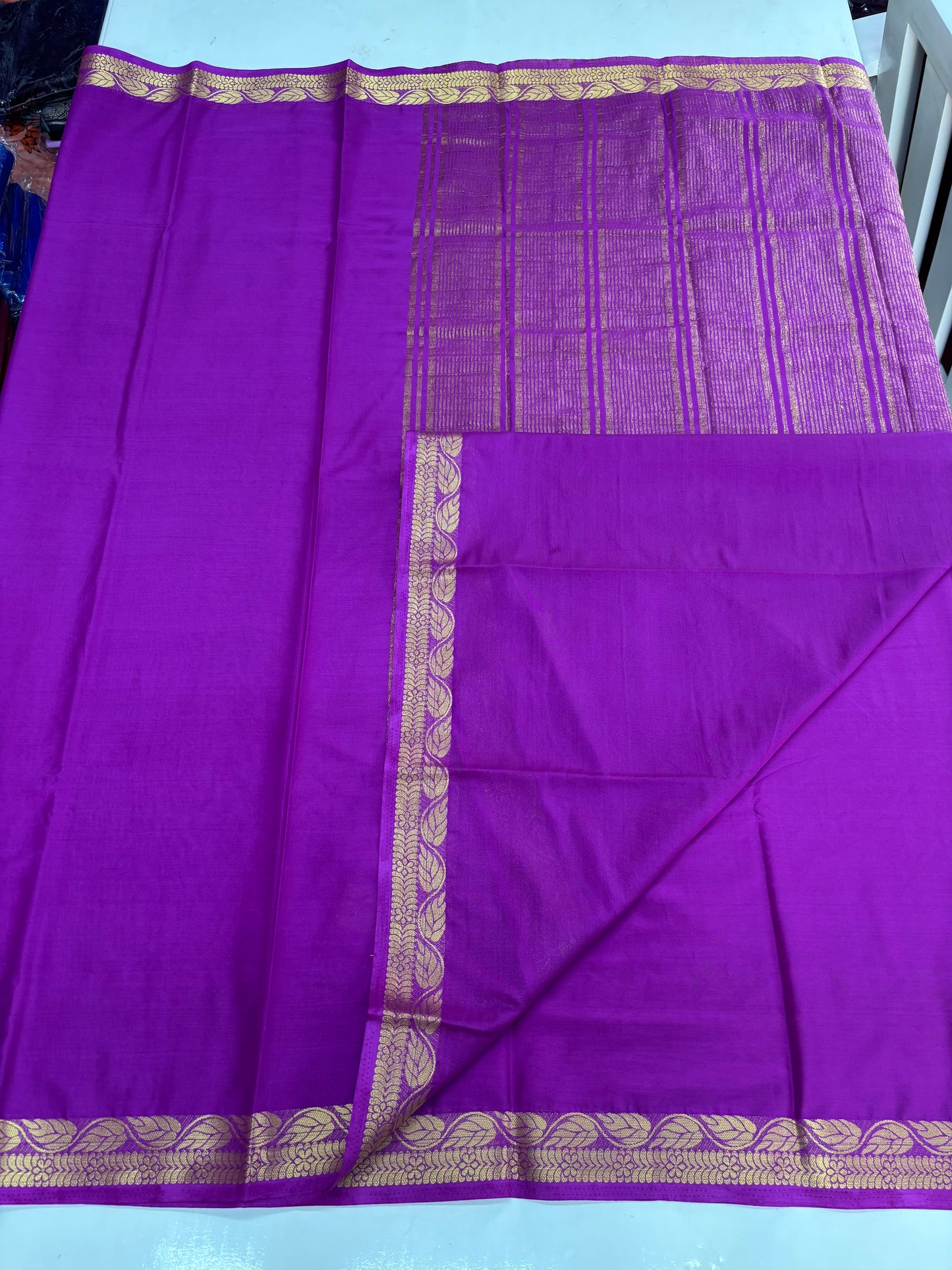 Semi Mysore Crepe (Self, Traditional Leaf and Floral Border)