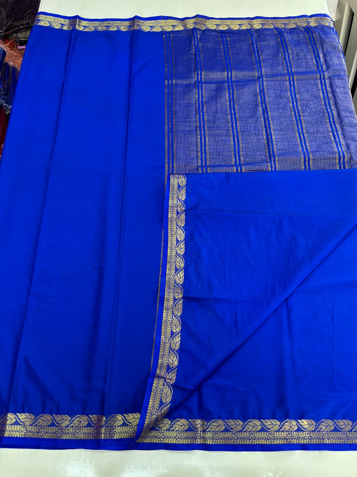 Semi Mysore Crepe (Self, Traditional Leaf and Floral Border)