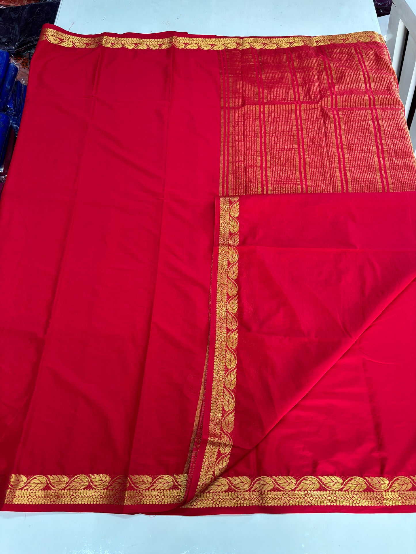 Semi Mysore Crepe (Self, Traditional Leaf and Floral Border)