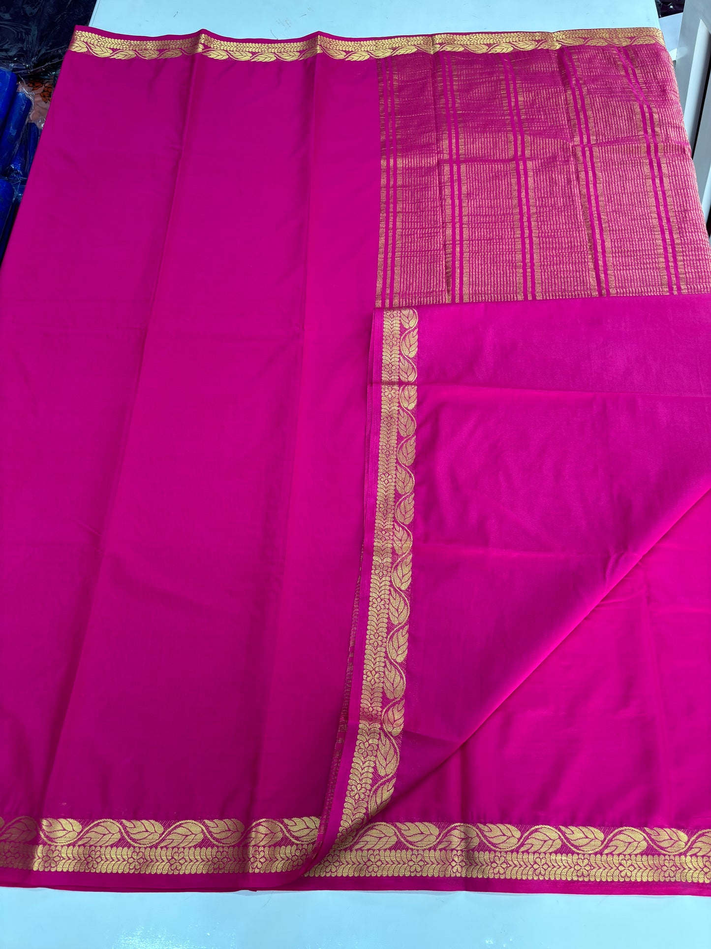 Semi Mysore Crepe (Self, Traditional Leaf and Floral Border)