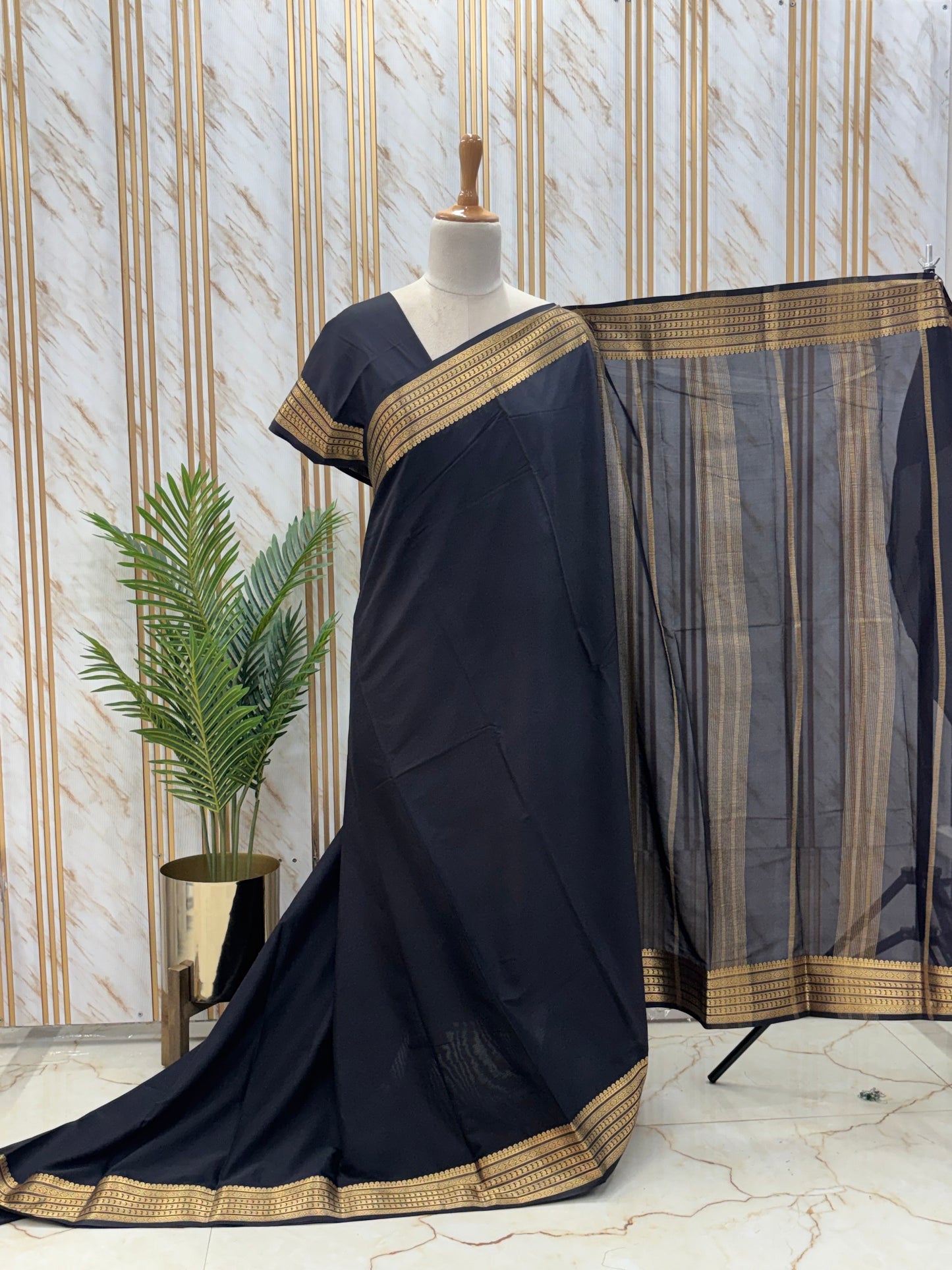 Semi Mysore Crepe (Self Sequence Mango Border)