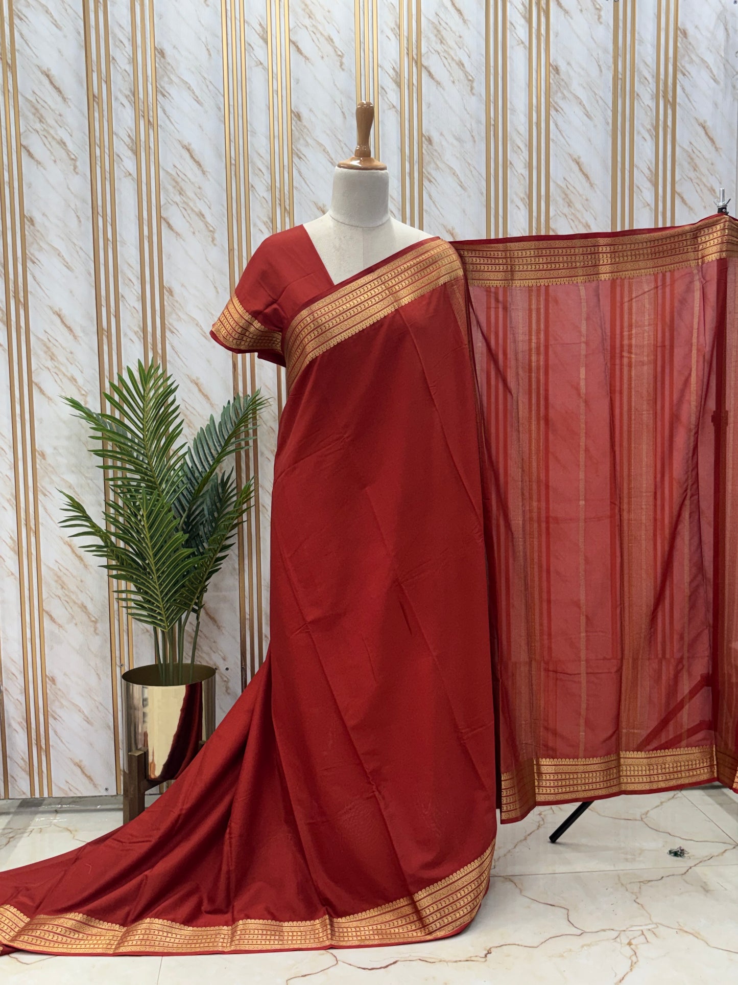 Semi Mysore Crepe (Self Sequence Mango Border)