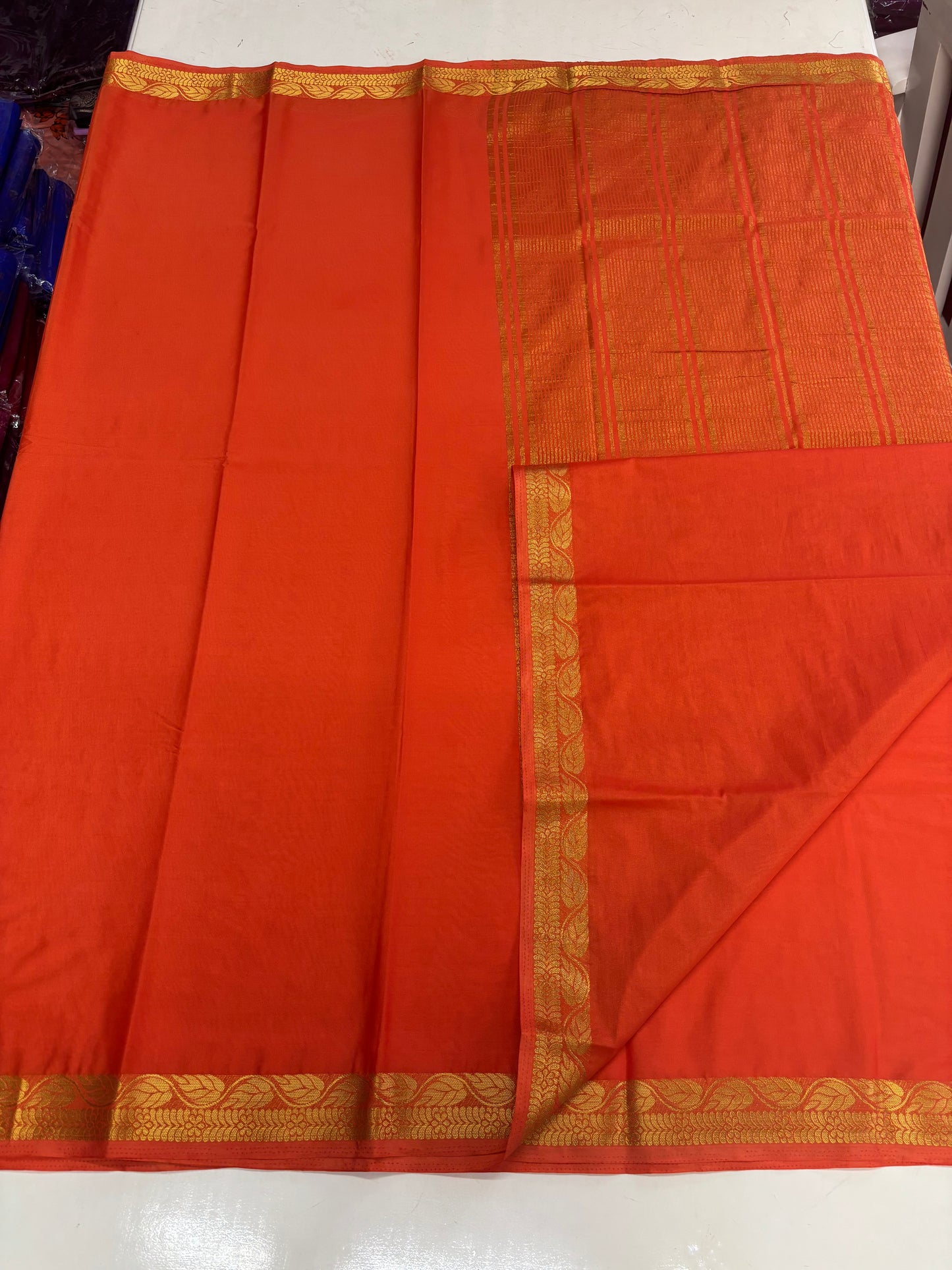 Semi Mysore Crepe (Self, Traditional Leaf and Floral Border)