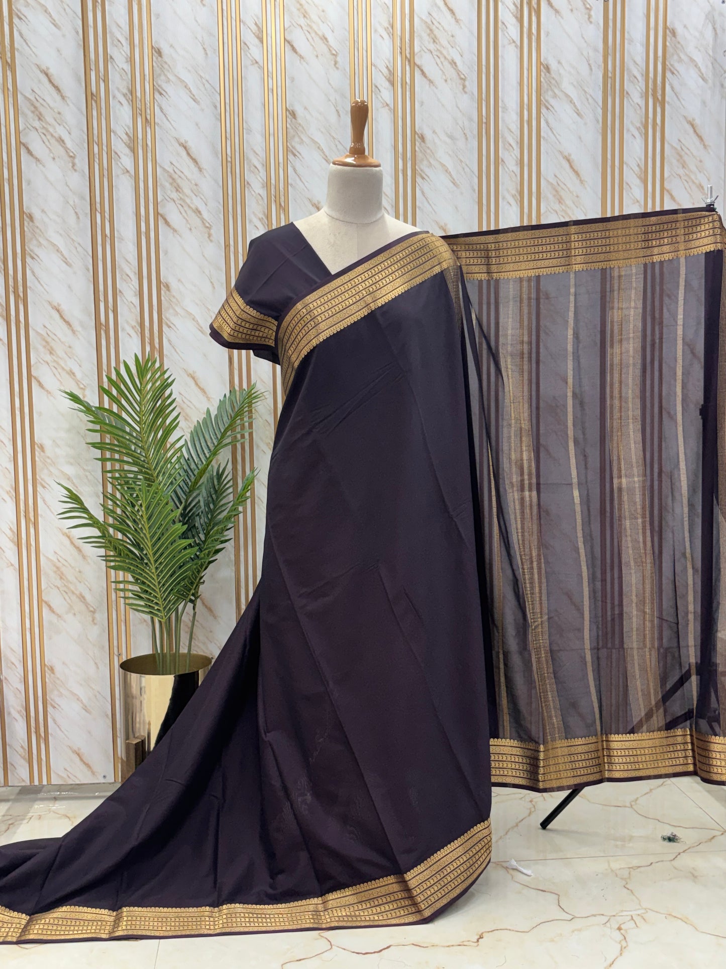 Semi Mysore Crepe (Self Sequence Mango Border)