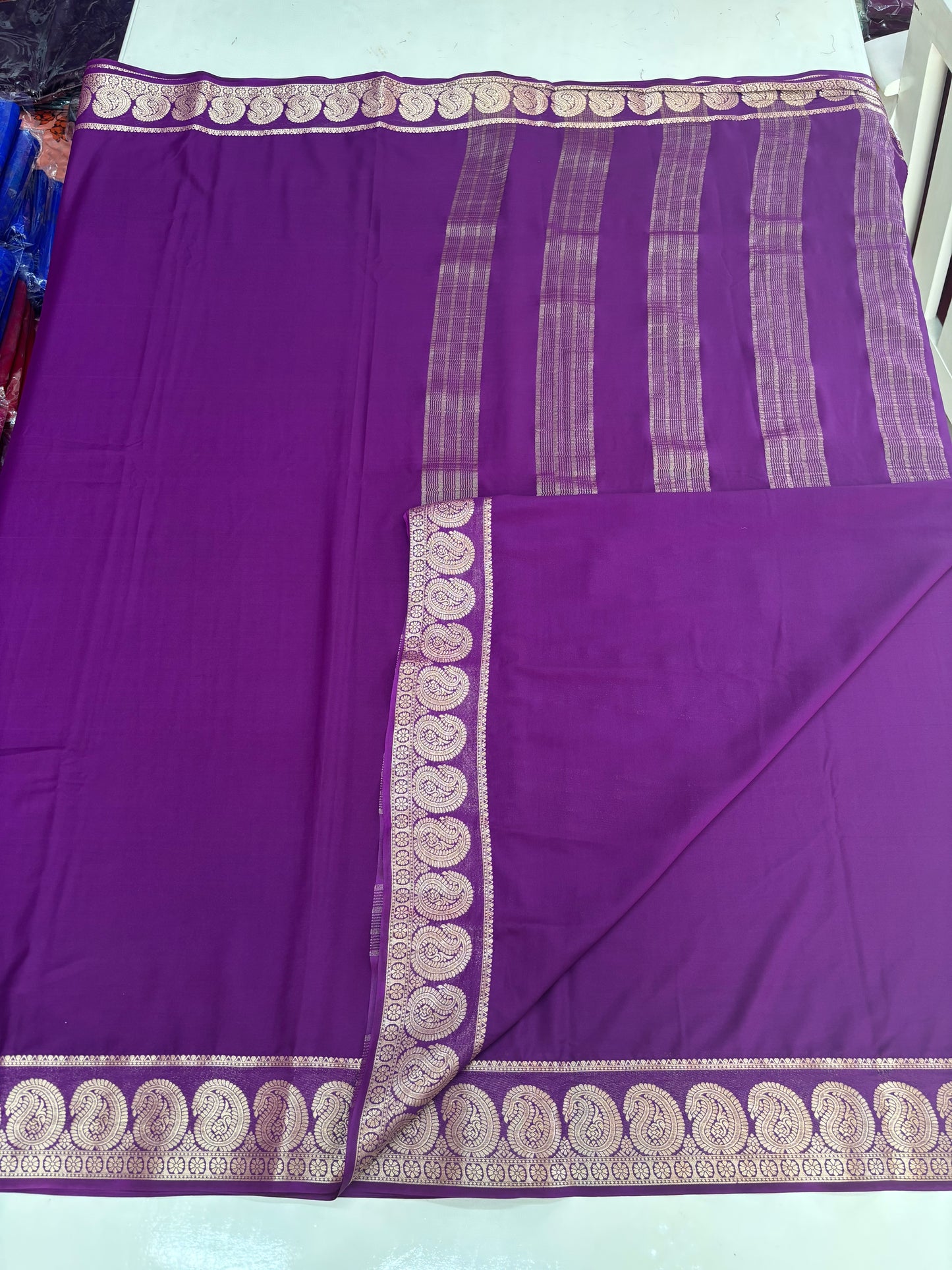 Semi Mysore Crepe (Self, Premium, Mango Border)
