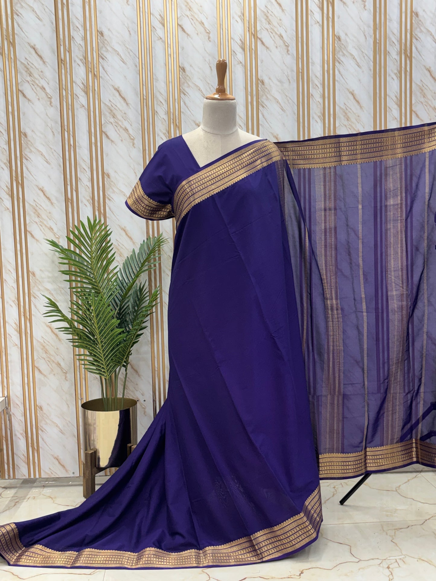 Semi Mysore Crepe (Self Sequence Mango Border)