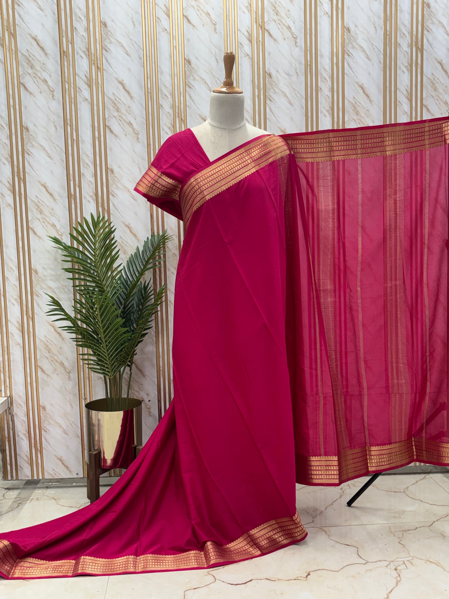 Semi Mysore Crepe (Self Sequence Mango Border)