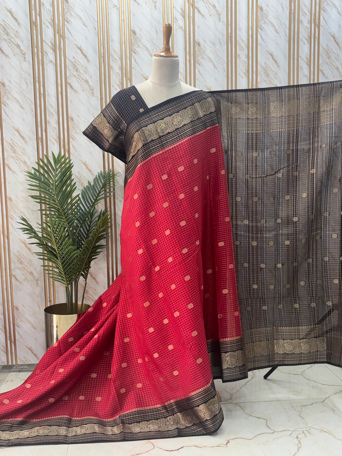 Georgette Crepe (Checks, Elephants Border)