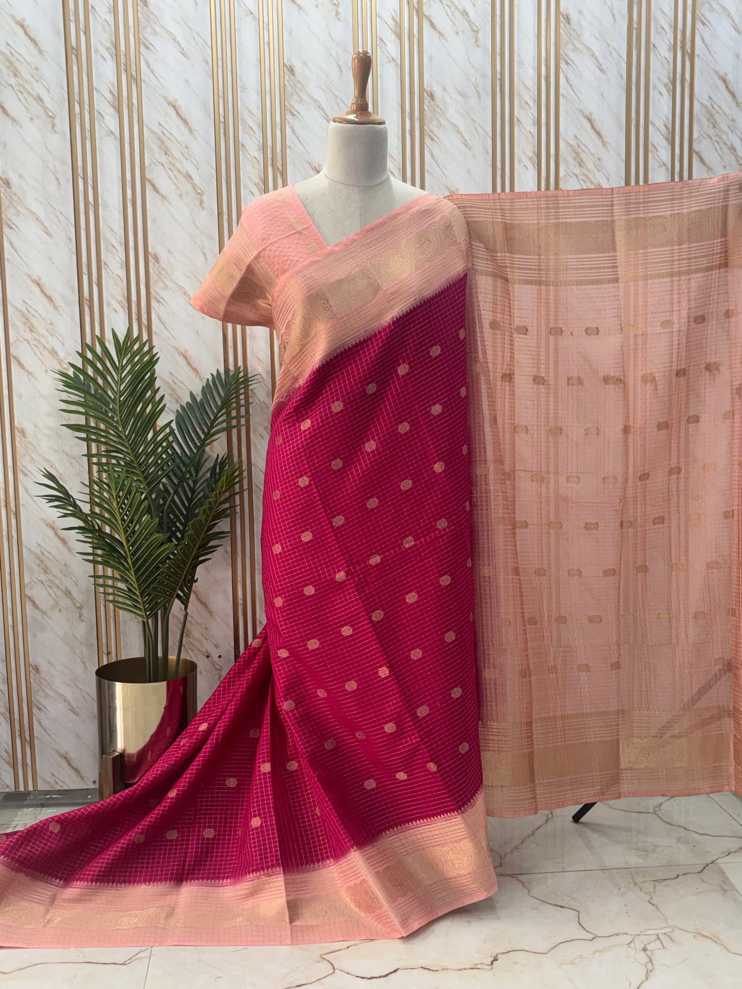 Georgette Crepe (Checks, Elephants Border)