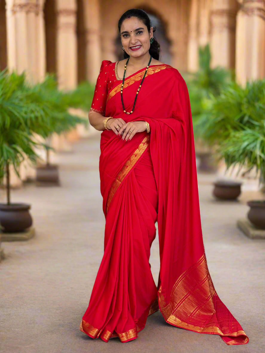 Semi Mysore Crepe (Self, Traditional Leaf and Floral Border)