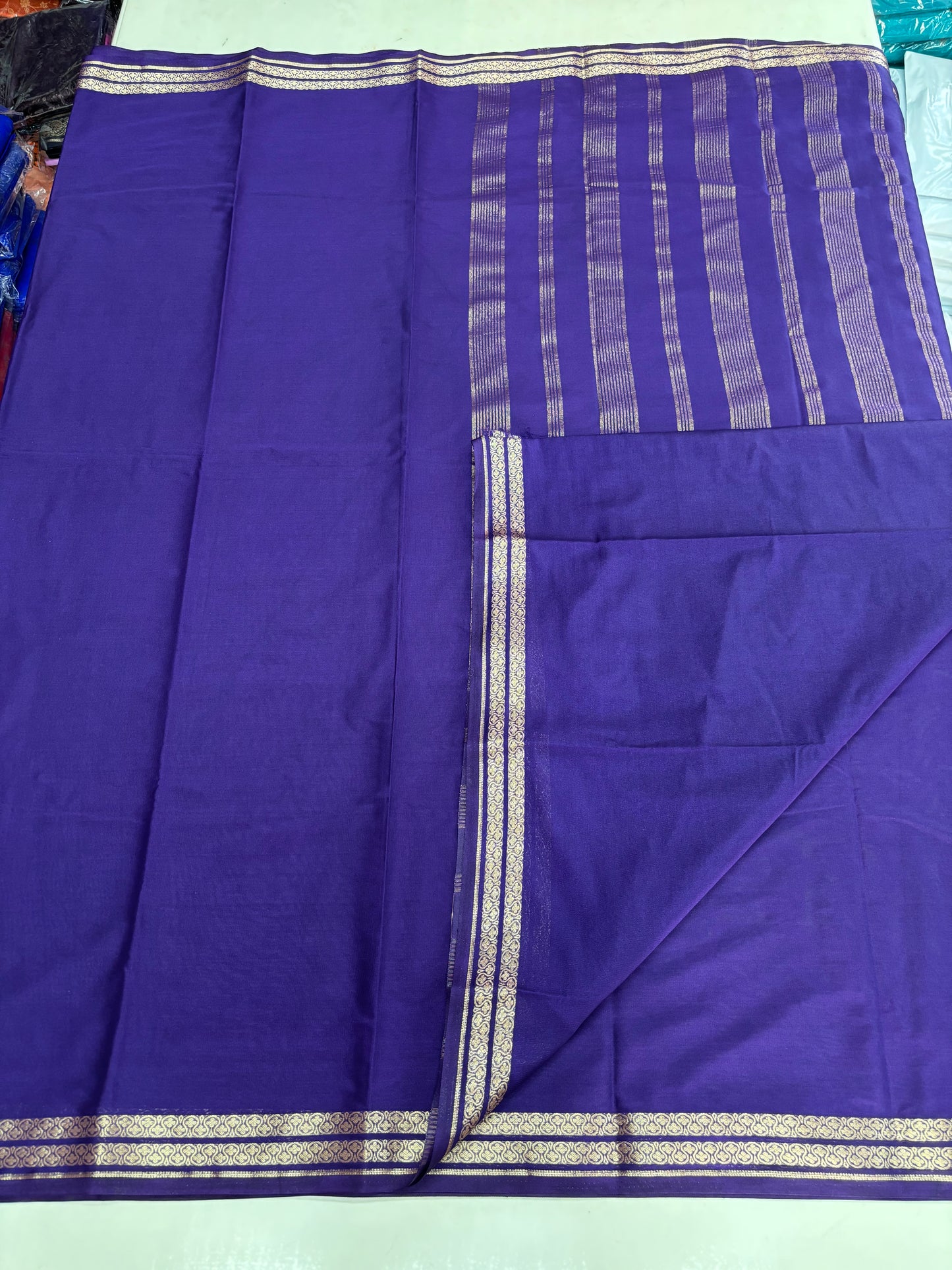 Semi Mysore Crepe (Self, 2 inch Floral Waves Border)
