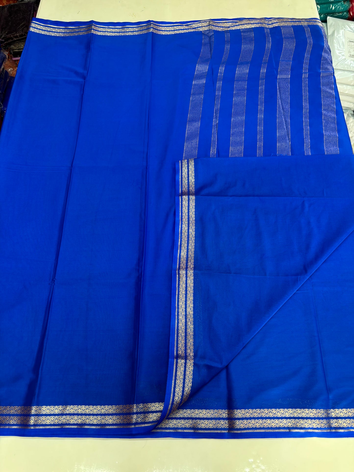 Semi Mysore Crepe (Self, 2 inch Floral Waves Border)