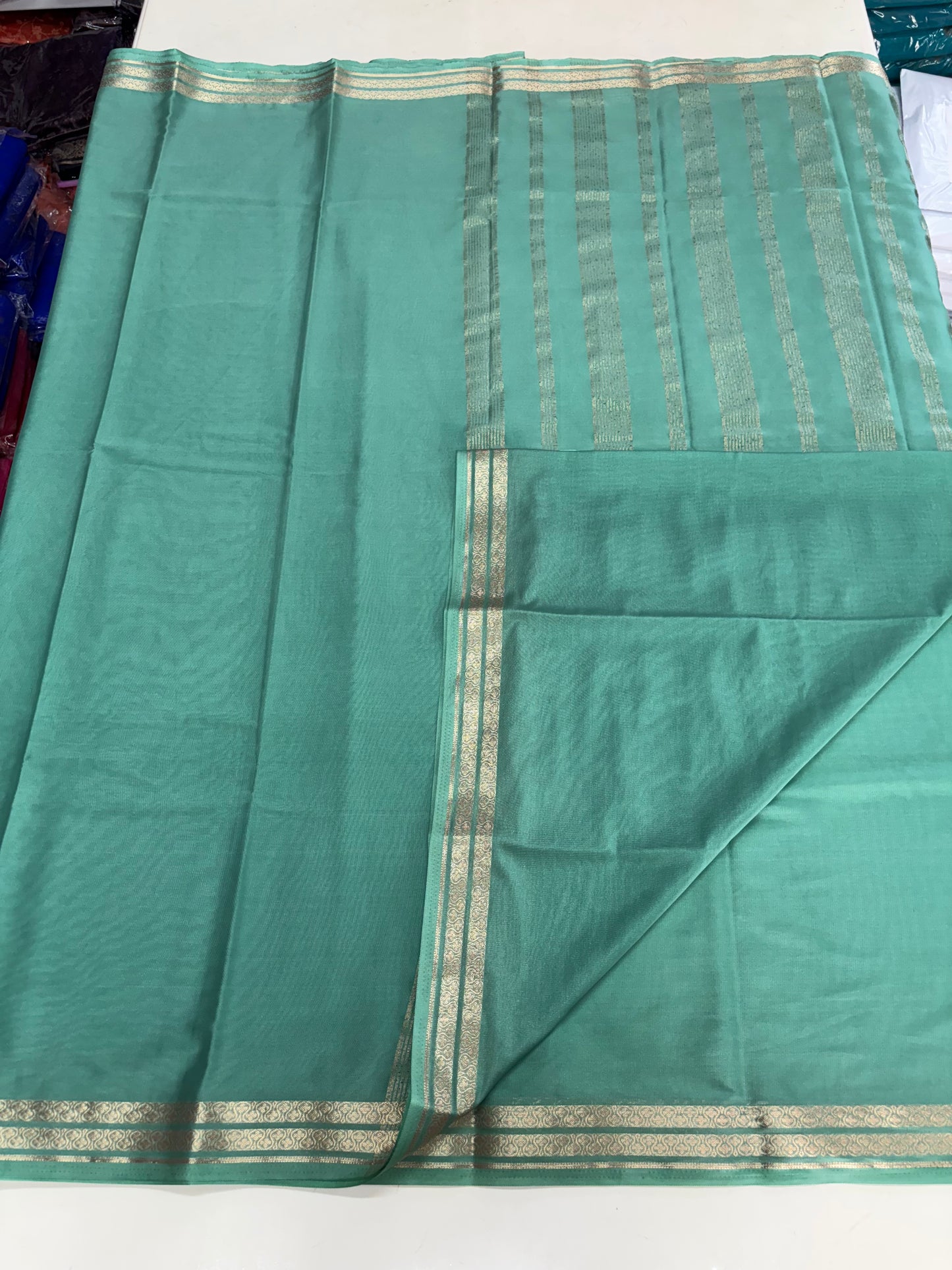 Semi Mysore Crepe (Self, 2 inch Floral Waves Border)