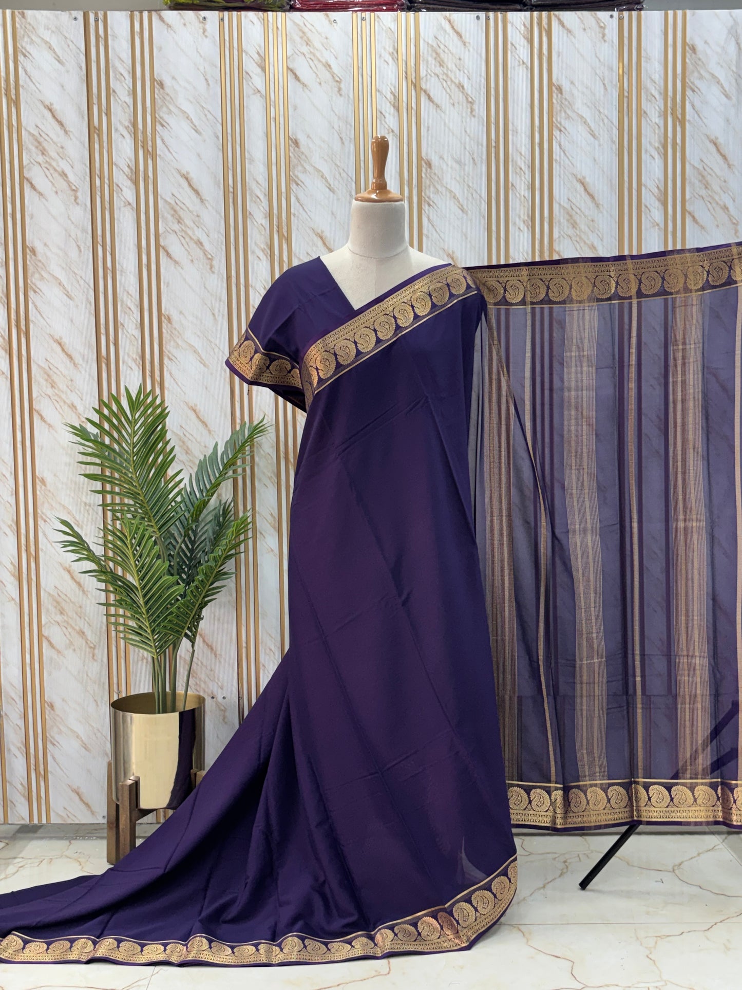 Semi Mysore Crepe (Self, Rich Mango Border)