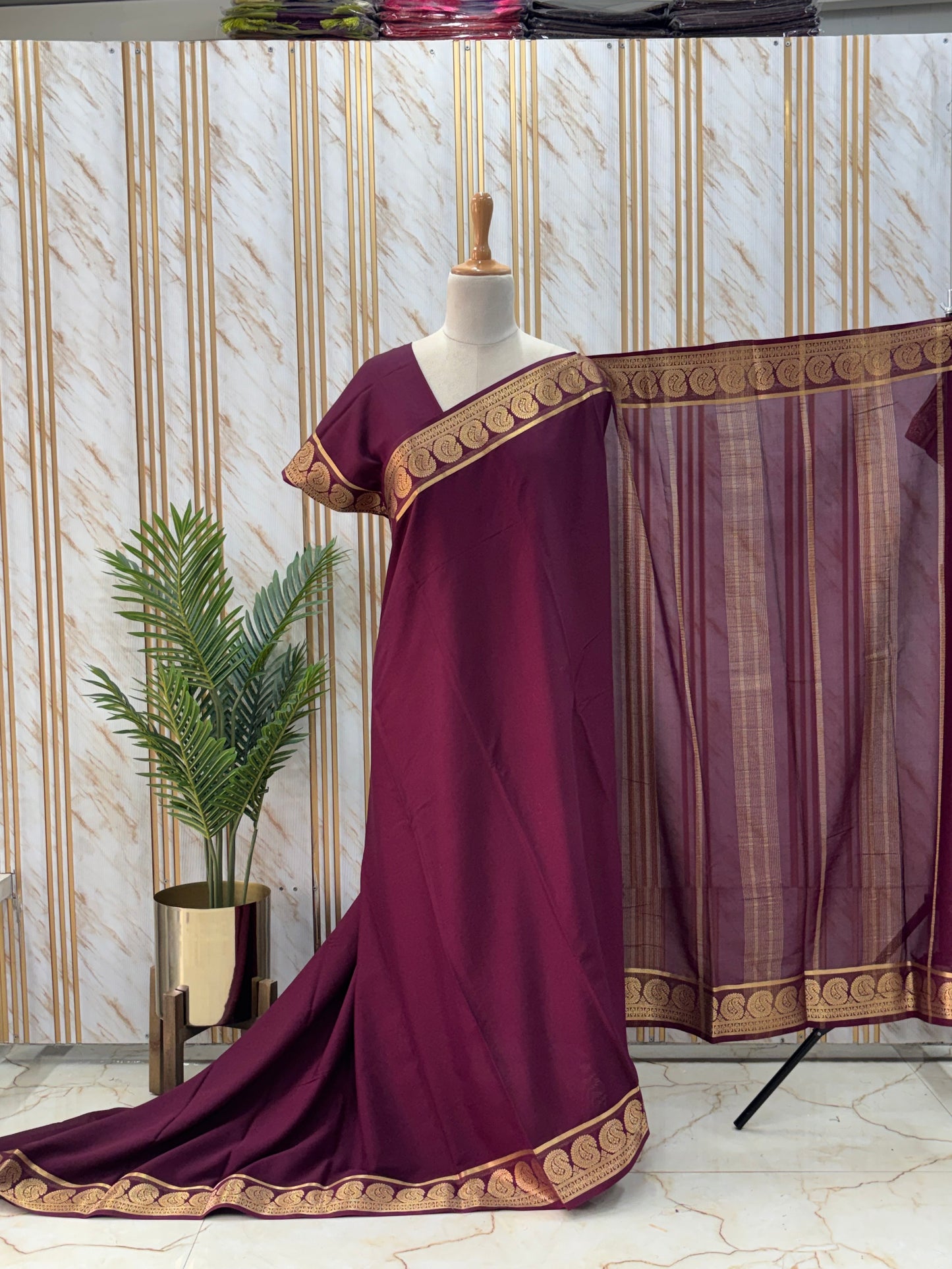 Semi Mysore Crepe (Self, Rich Mango Border)