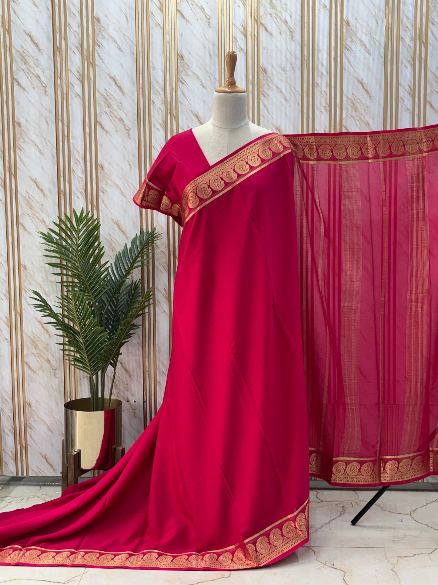 Semi Mysore Crepe (Self, Rich Mango Border)