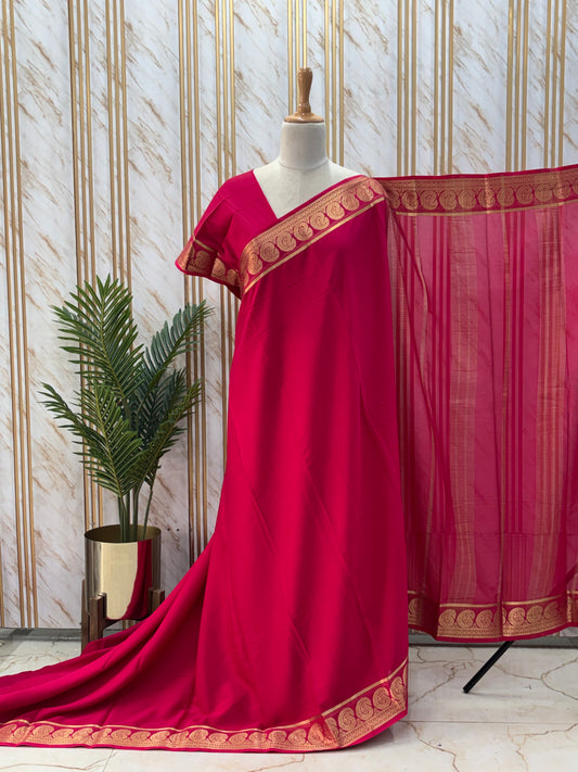 Semi Mysore Crepe (Self, Rich Mango Border)