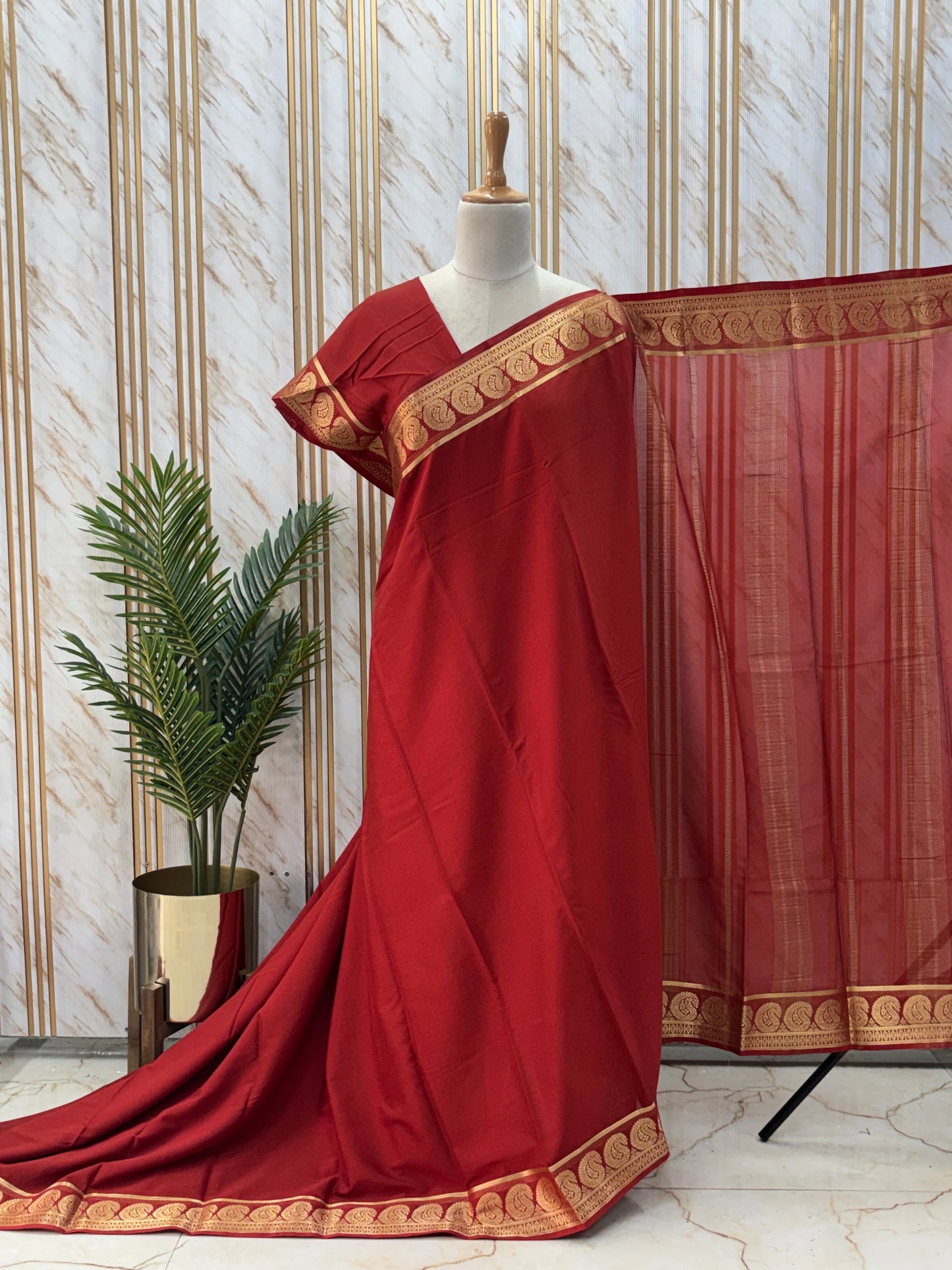 Semi Mysore Crepe (Self, Rich Mango Border)