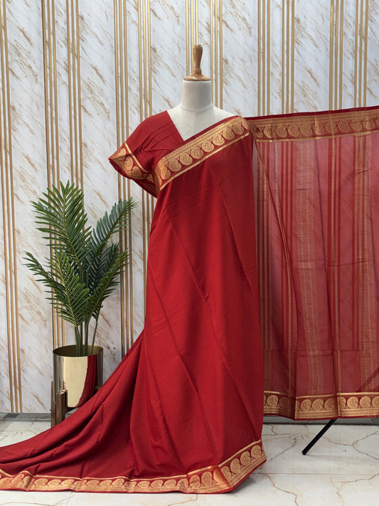 Semi Mysore Crepe (Self, Rich Mango Border)