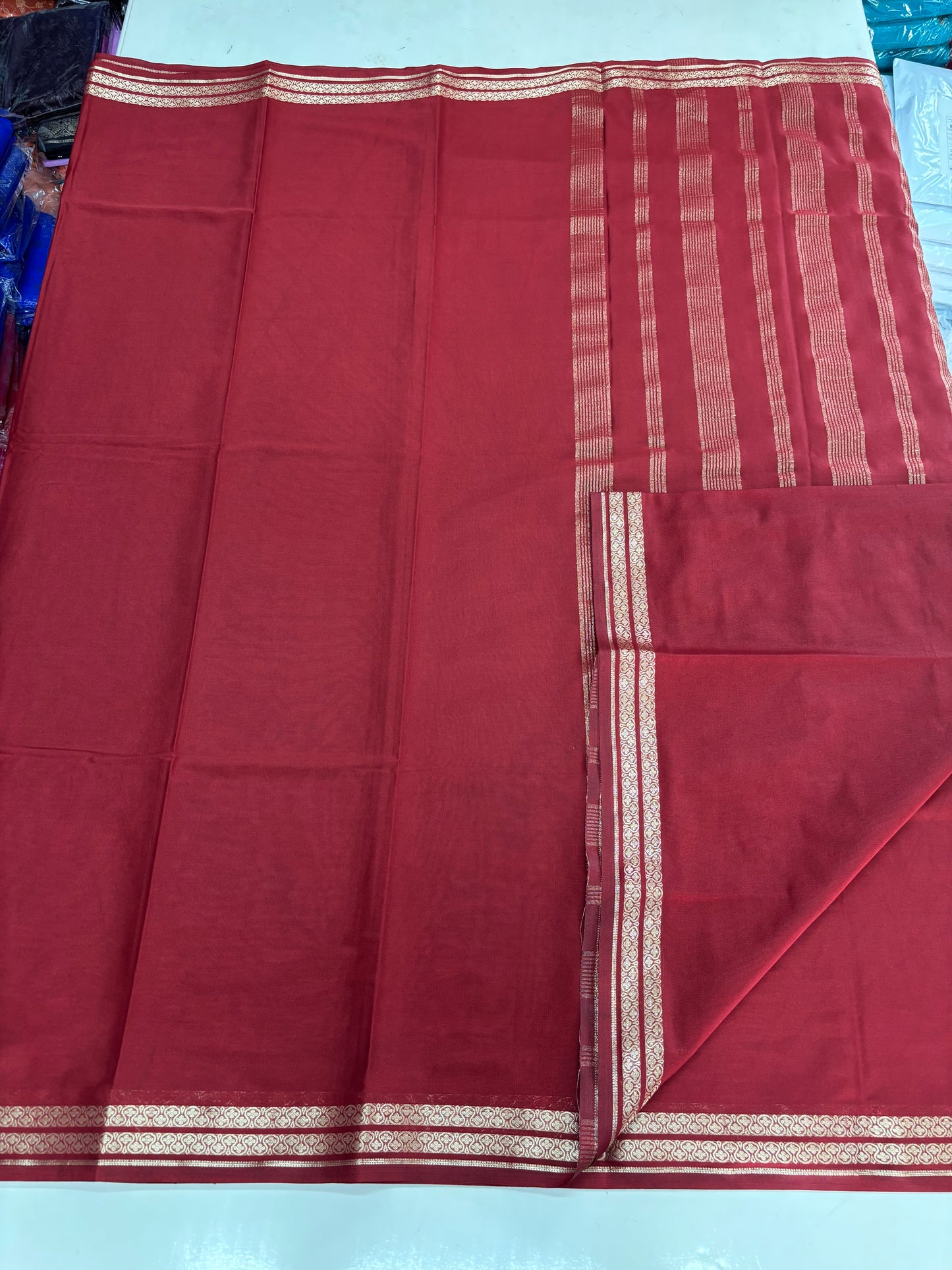 Semi Mysore Crepe (Self, 2 inch Floral Waves Border)