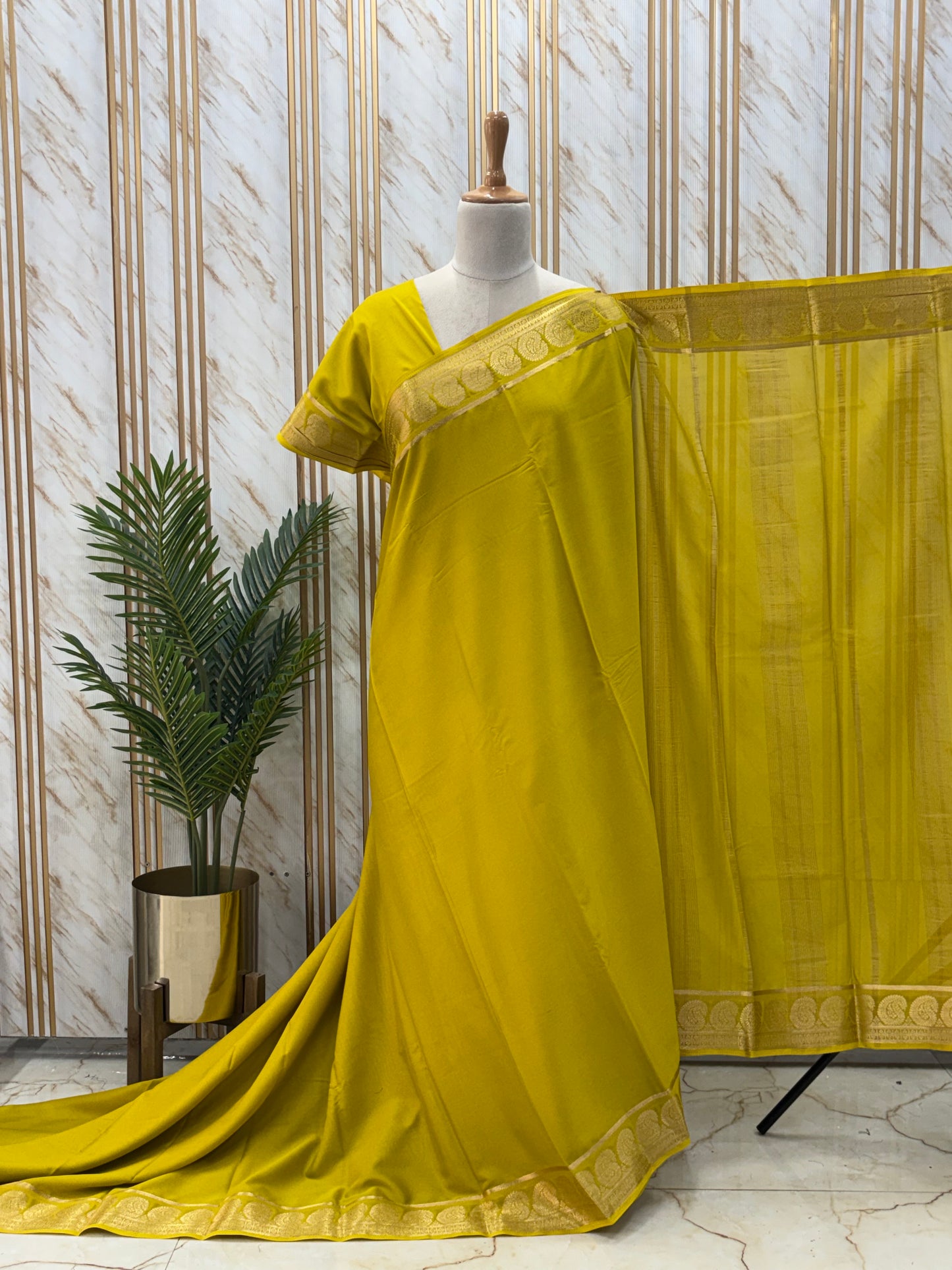 Semi Mysore Crepe (Self, Rich Mango Border)