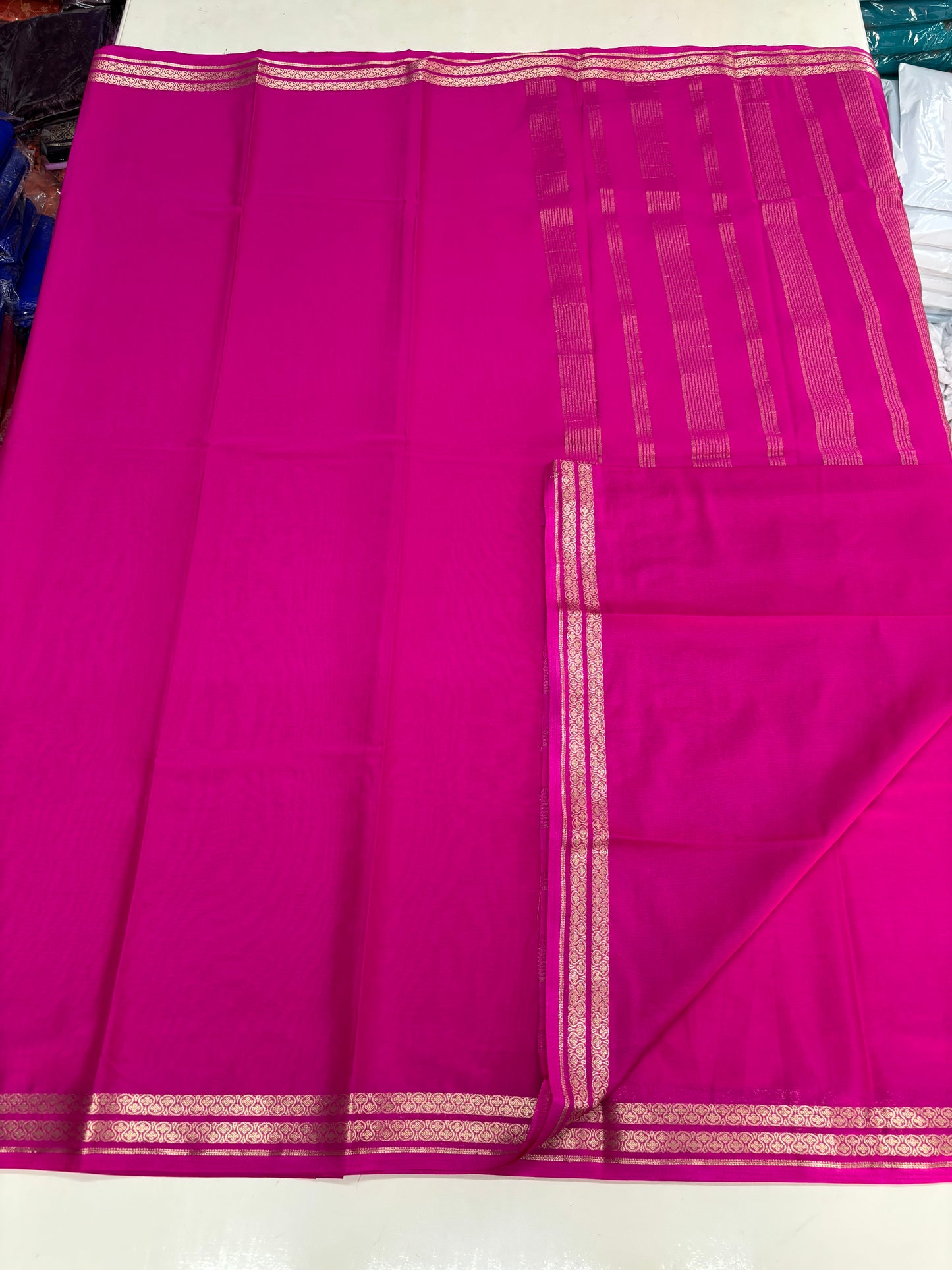 Semi Mysore Crepe (Self, 2 inch Floral Waves Border)