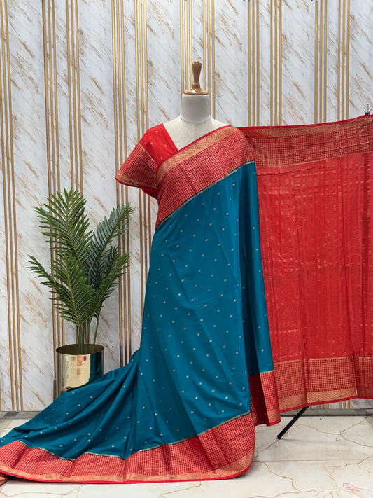 Semi Mysore Crepe (Checks Border)