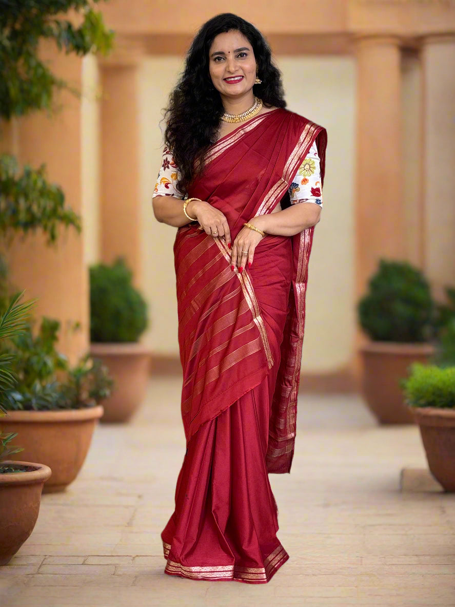 Semi Mysore Crepe (Self, 2 inch Floral Waves Border)