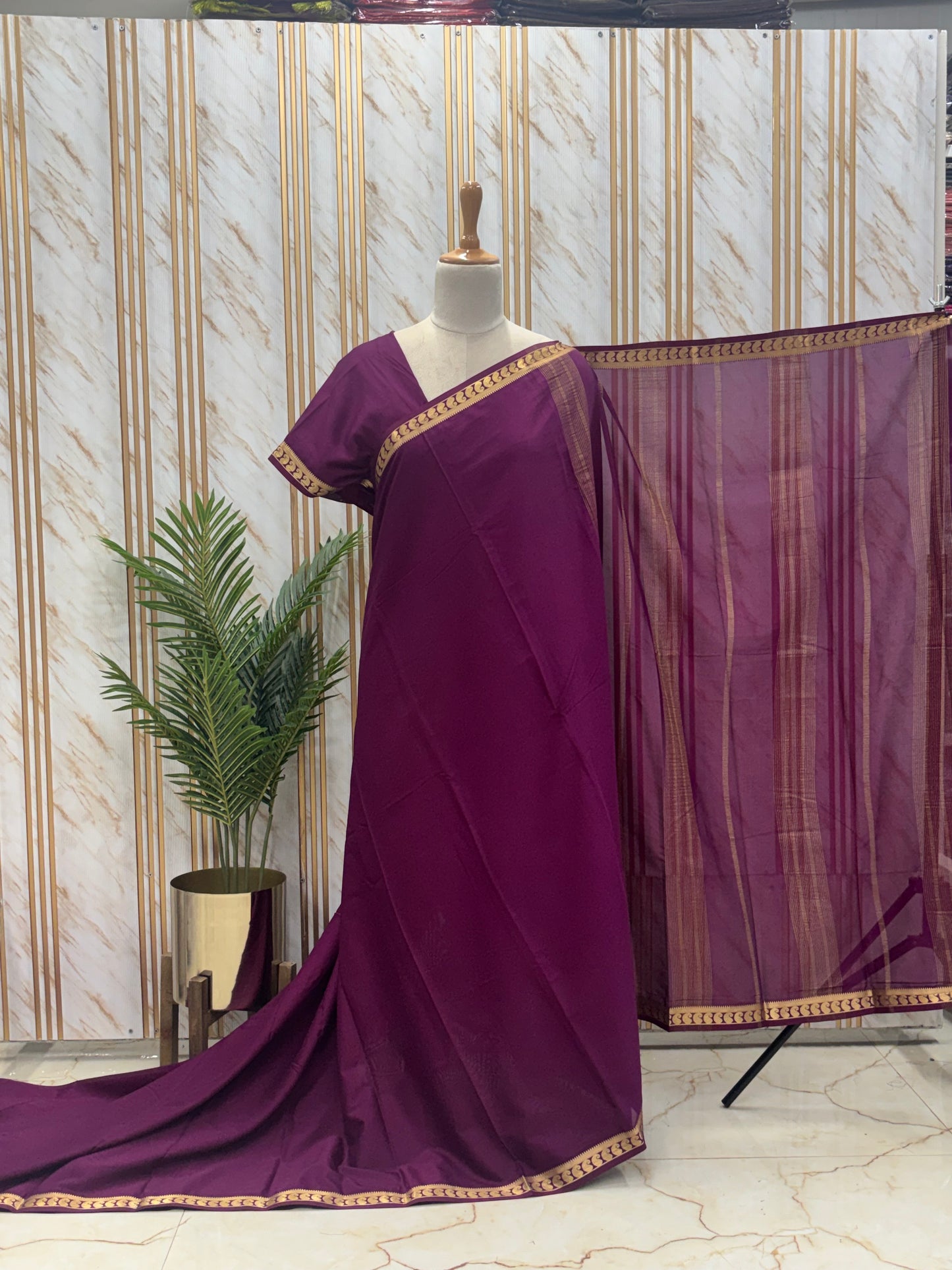 Semi Mysore Crepe (Self, Small Mangoes Border)