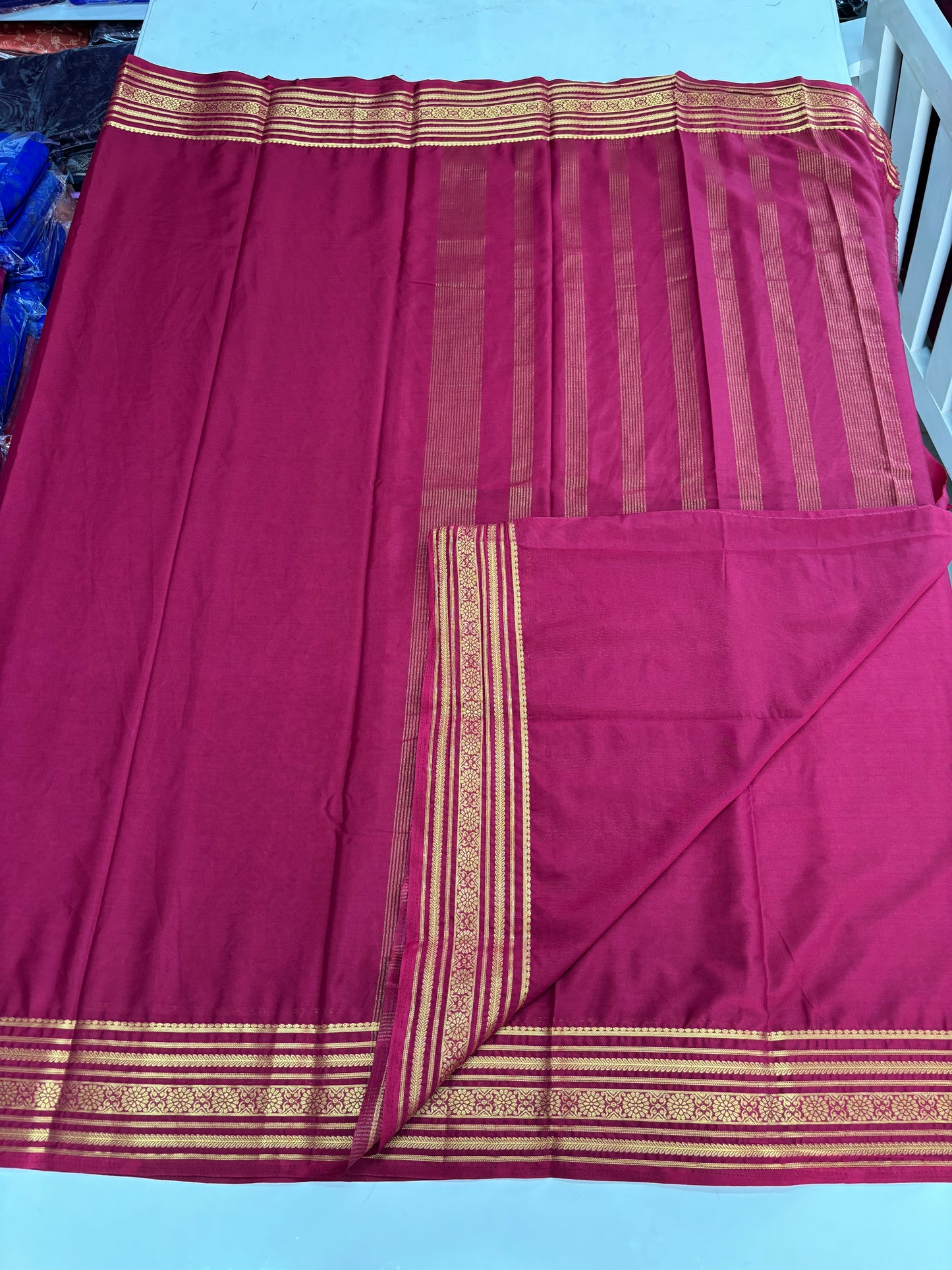 Semi Mysore Crepe (Self, 1 Line Flowers Border)