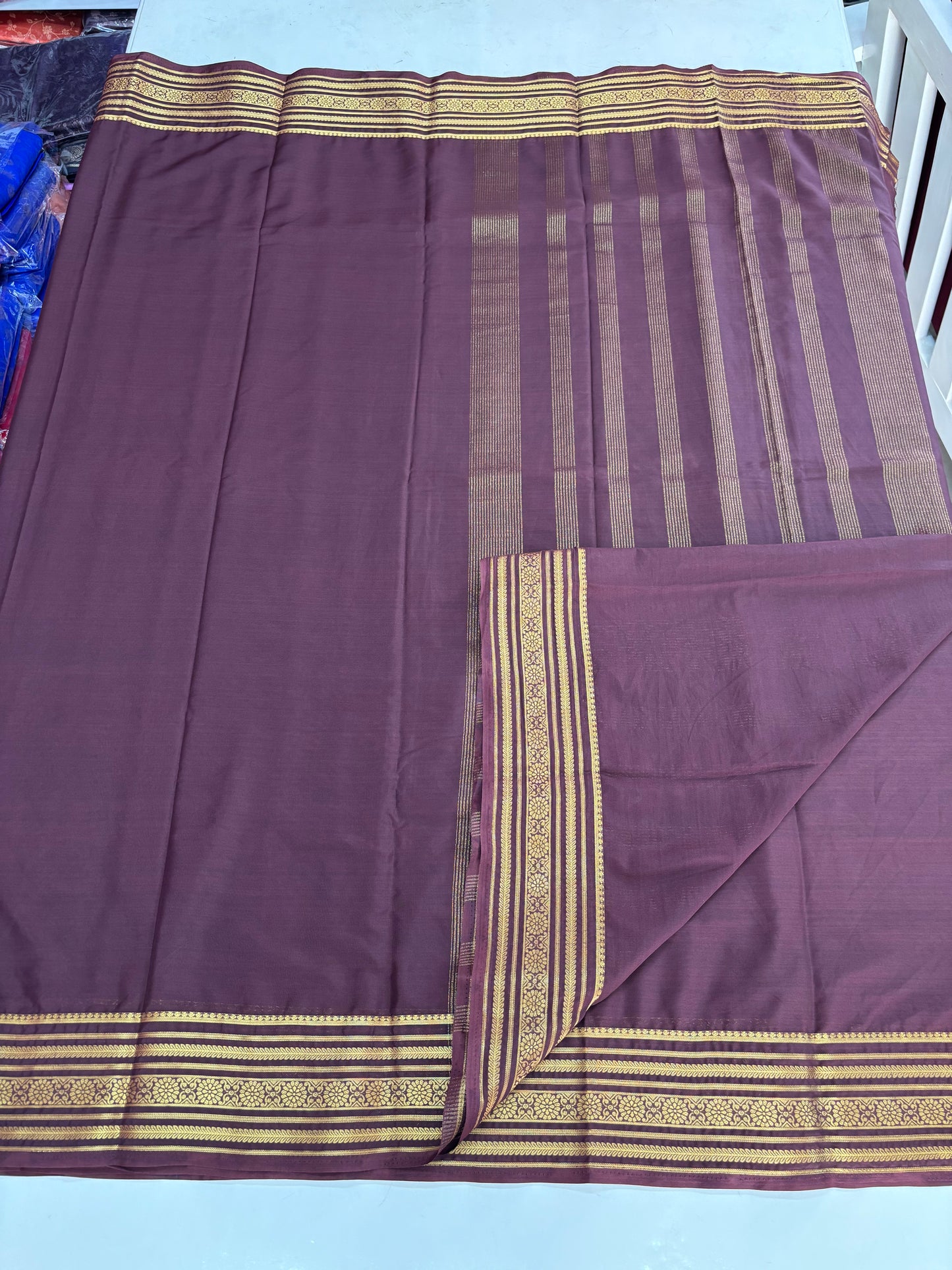 Semi Mysore Crepe (Self, 1 Line Flowers Border)