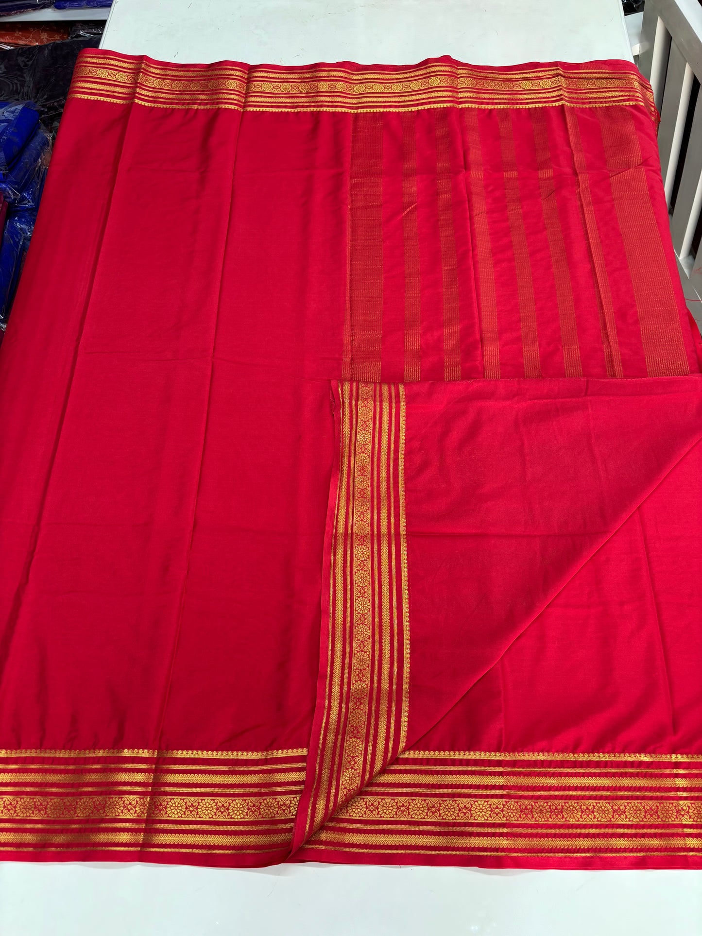 Semi Mysore Crepe (Self, 1 Line Flowers Border)