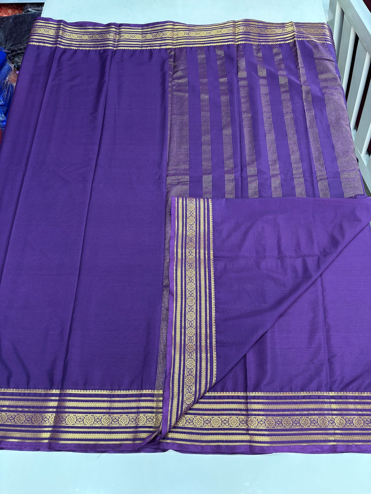 Semi Mysore Crepe (Self, 1 Line Flowers Border)