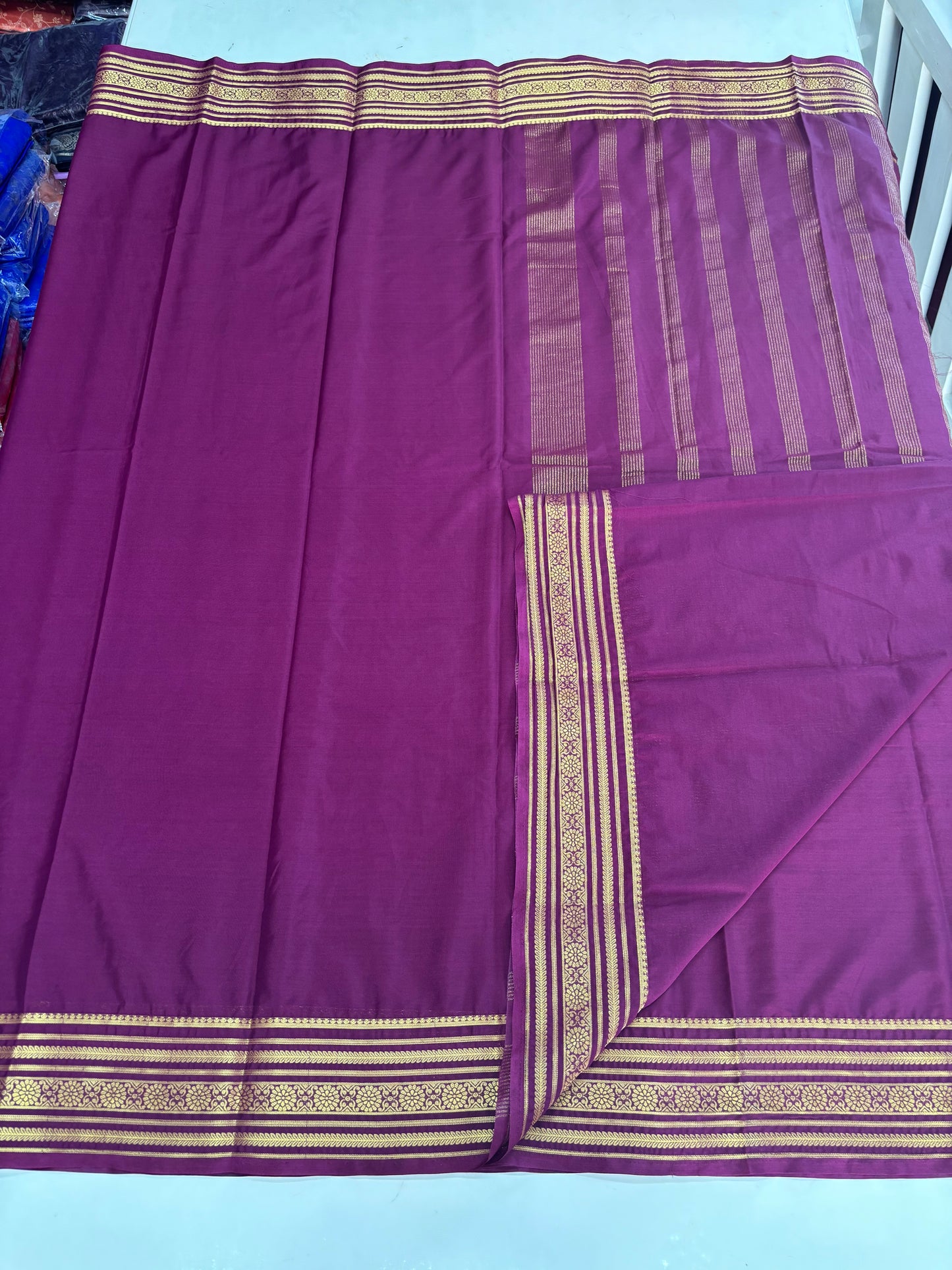 Semi Mysore Crepe (Self, 1 Line Flowers Border)