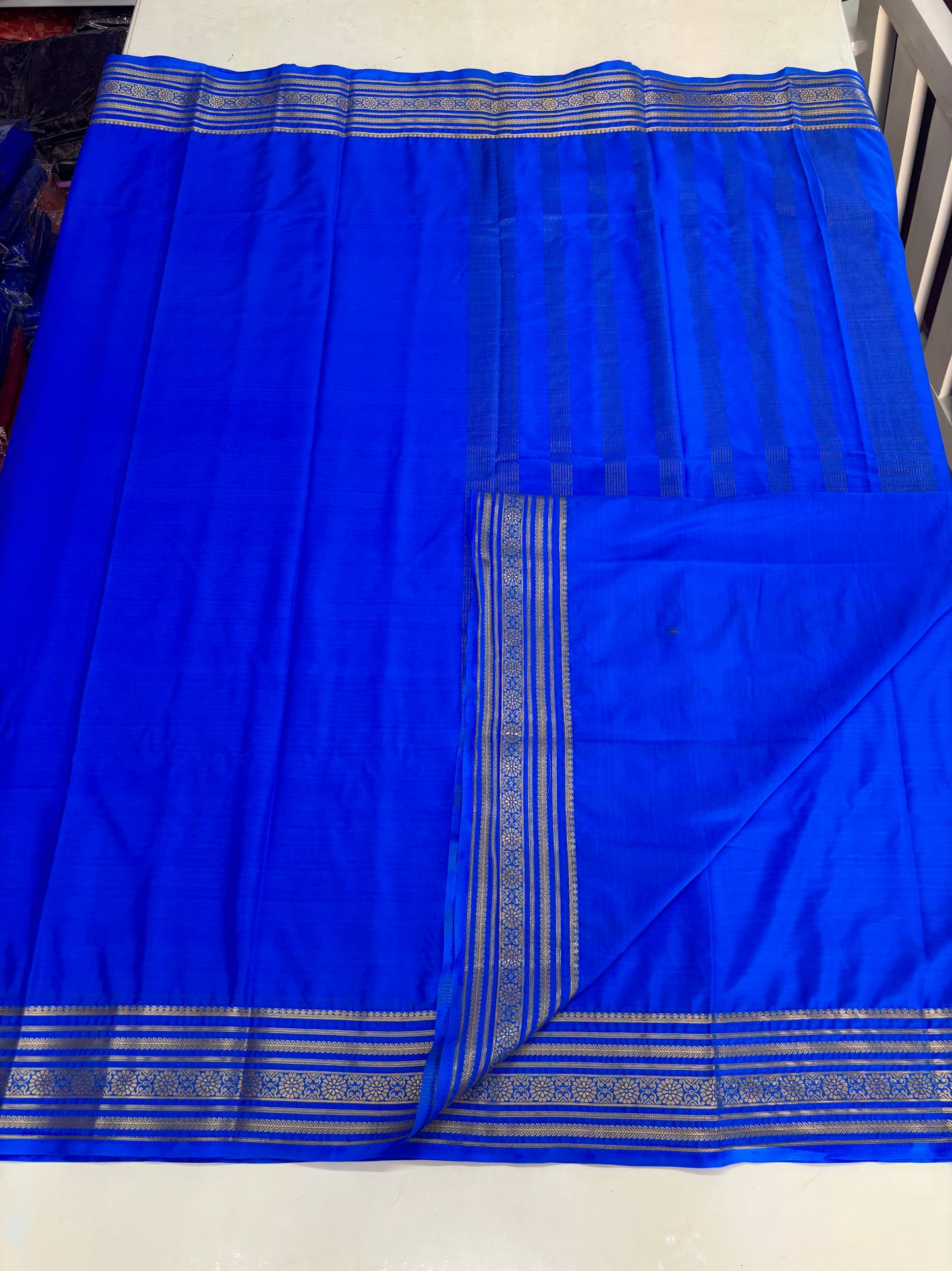 Semi Mysore Crepe (Self, 1 Line Flowers Border)