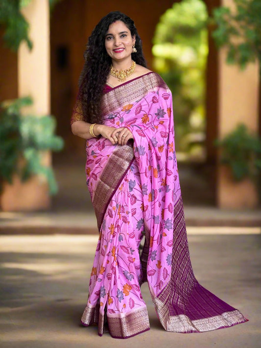 Printed Semi Mysore Crepe (Floral Print)