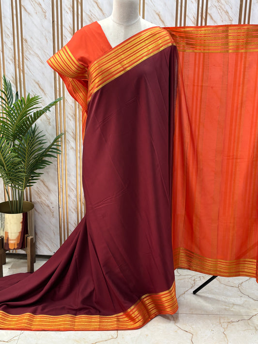 Semi Mysore Crepe (3 Lines Flowers Border)