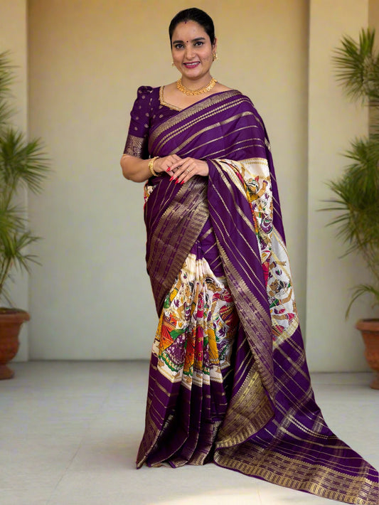 Semi Mysore Crepe (Dancing Doll Kalamkari Print)