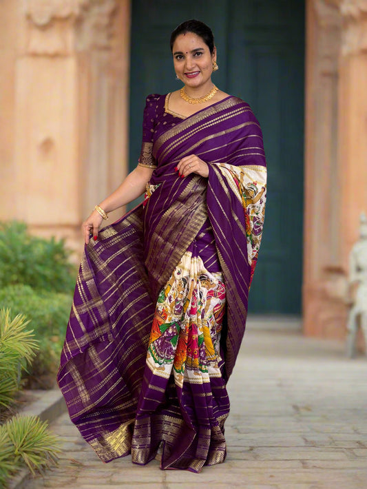 Semi Mysore Crepe (Dancing Doll Kalamkari Print)