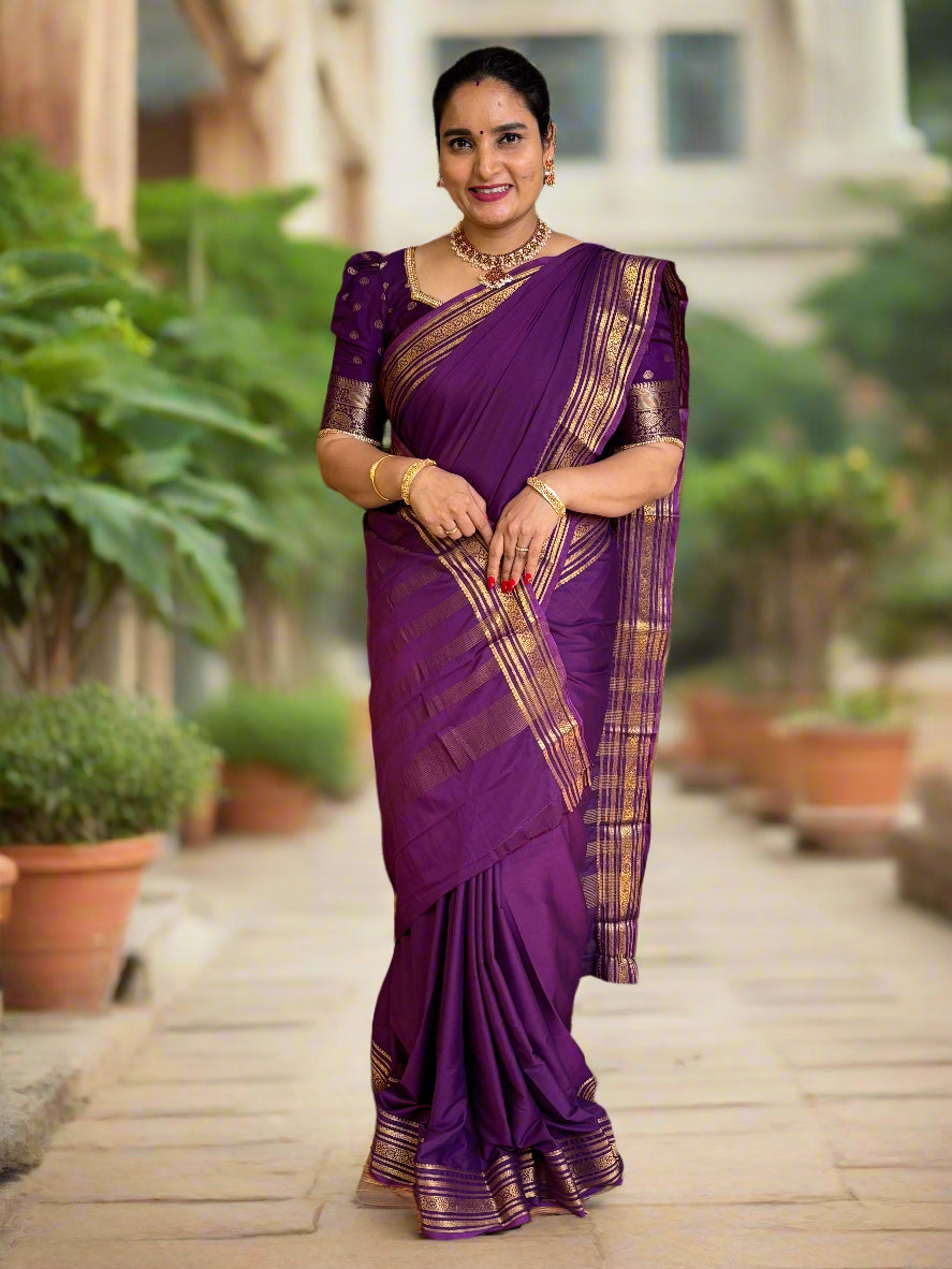 Semi Mysore Crepe (Self, 1 Line Flowers Border)