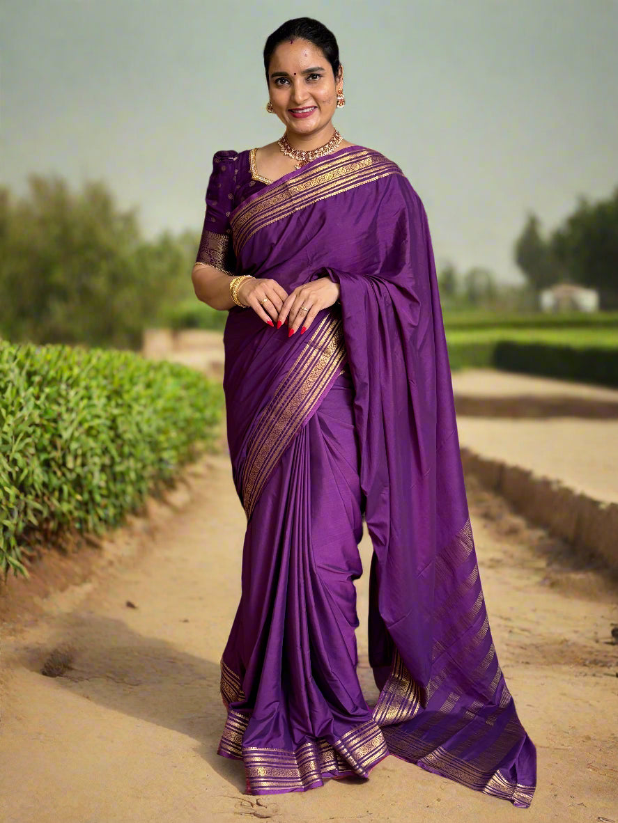 Semi Mysore Crepe (Self, 1 Line Flowers Border)