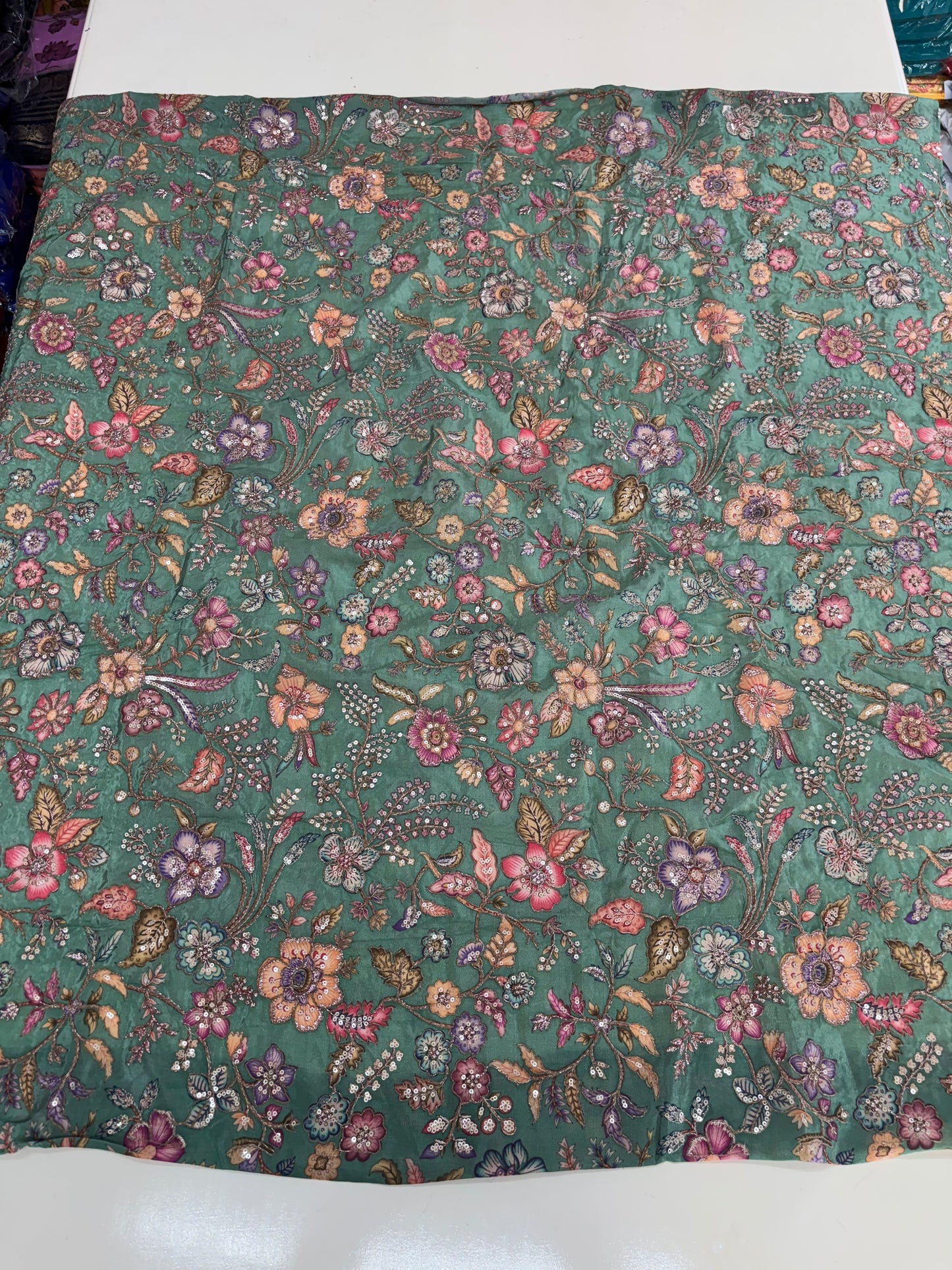 Kalamkari Blouse Fabric (HSSB3, Hibiscus Print with Heavy Positioning Work)