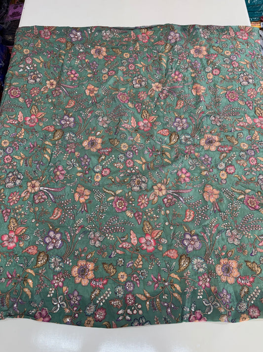 Kalamkari Blouse Fabric (HSSB3, Hibiscus Print with Heavy Positioning Work)