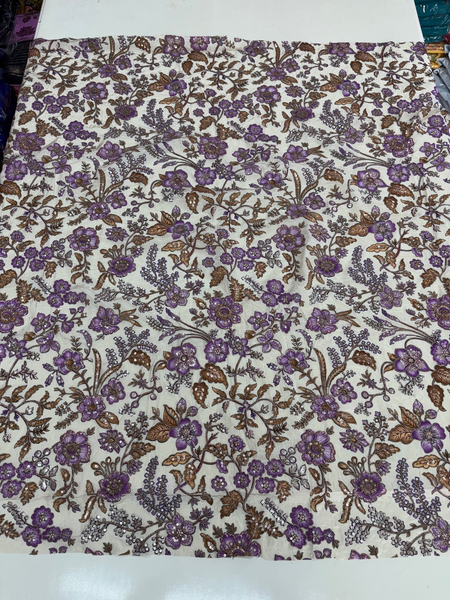 Kalamkari Blouse Fabric (HSSB3, Hibiscus Print with Heavy Positioning Work)