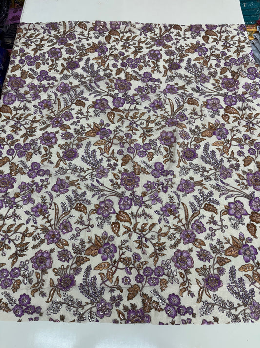 Kalamkari Blouse Fabric (HSSB3, Hibiscus Print with Heavy Positioning Work)