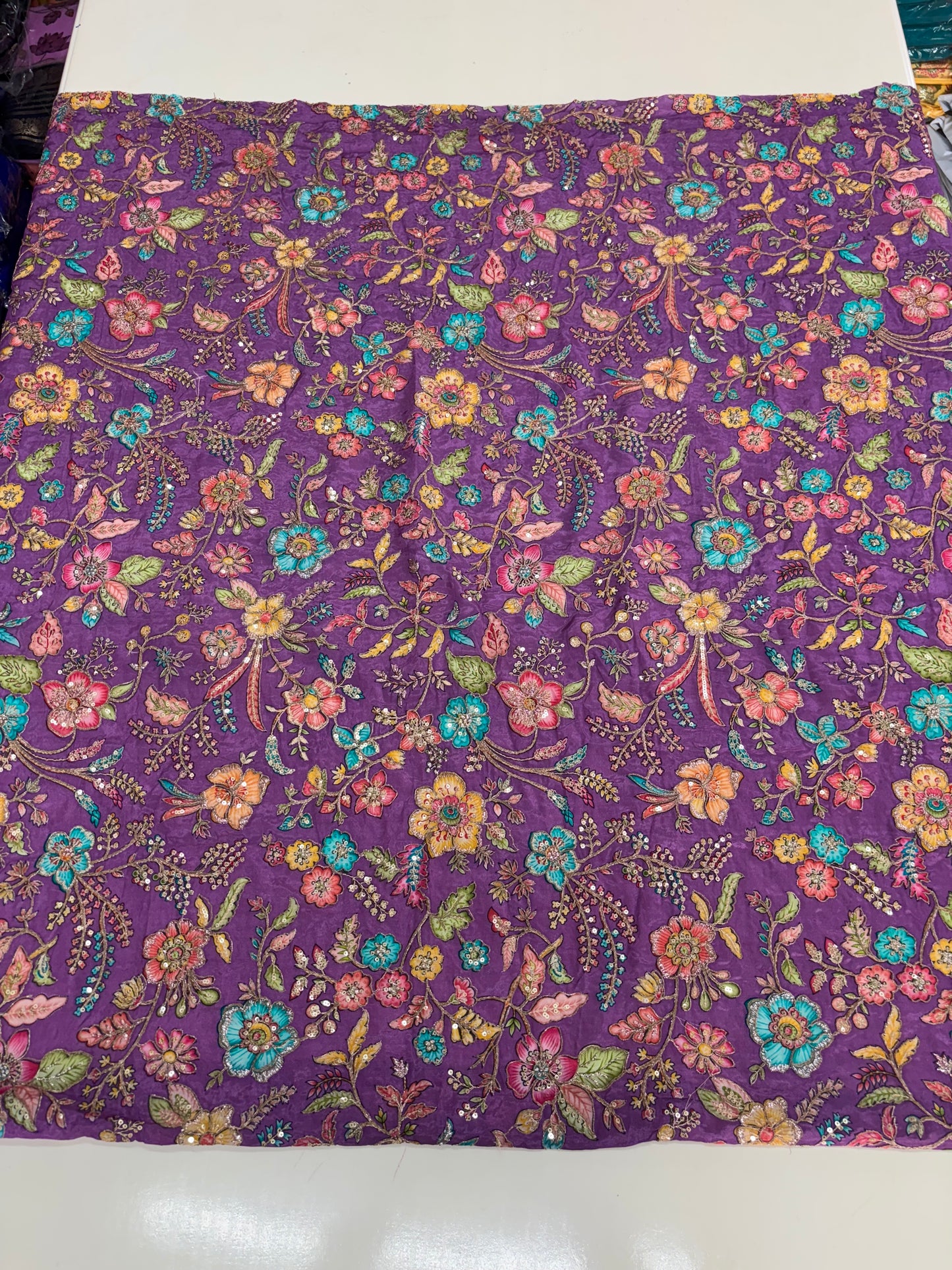 Kalamkari Blouse Fabric (HSSB3, Hibiscus Print with Heavy Positioning Work)